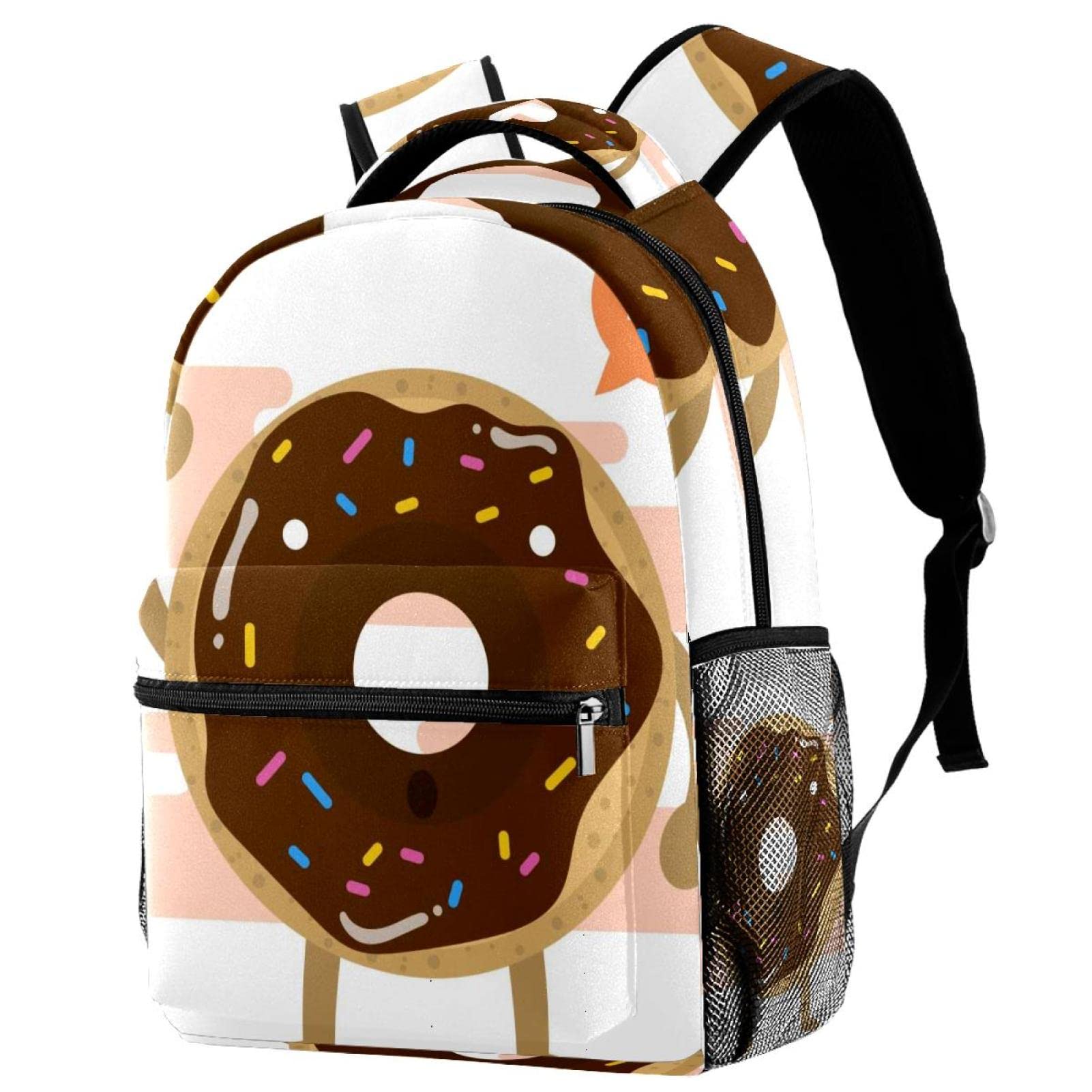 Lightweight School Backpack with Flat Donut Print - Perfect for Students, Travel & Everyday Use