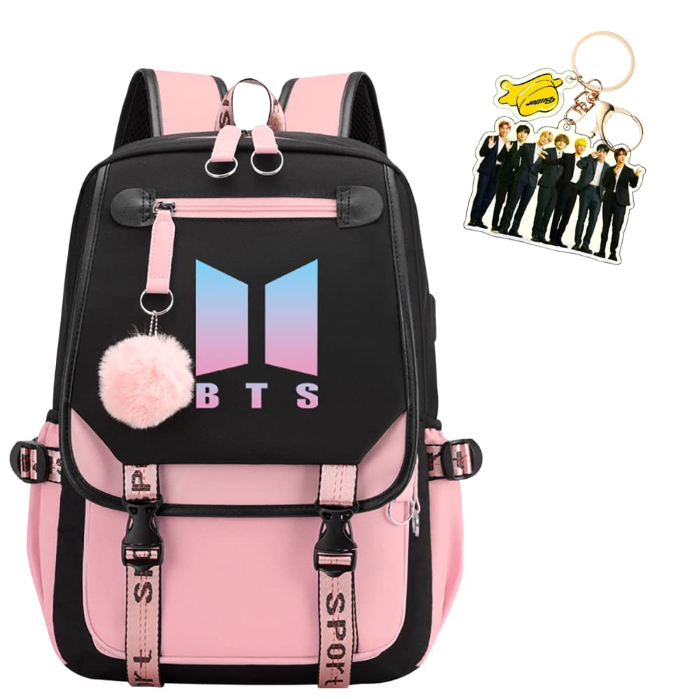 BTS Kpop Backpack - Pink Butter BTS Book Bag for School & Travel, Laptop Daypack for Girls & Boys | Perfect for Kpop Fans, School Use & Daily Commute