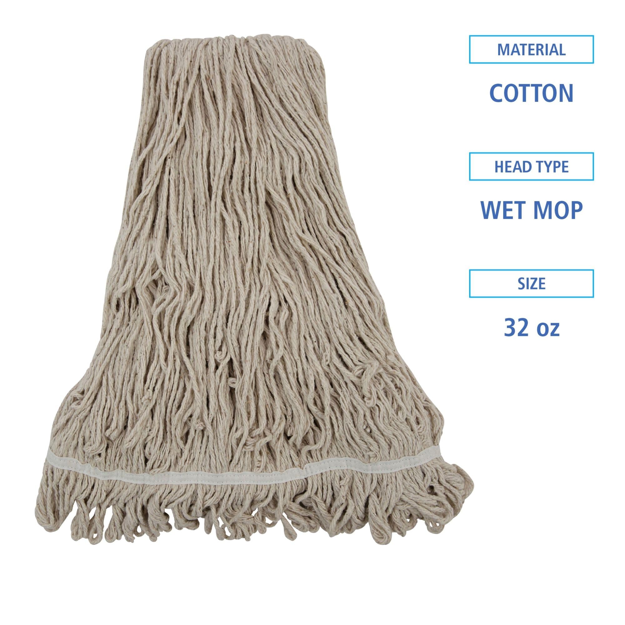 Premium Cotton Mop Head - 32-Oz Pro Loop Web/Tailband Replacement for Standard Mops - White - Ideal for Hardwood Floors, Tile & Commercial Cleaning