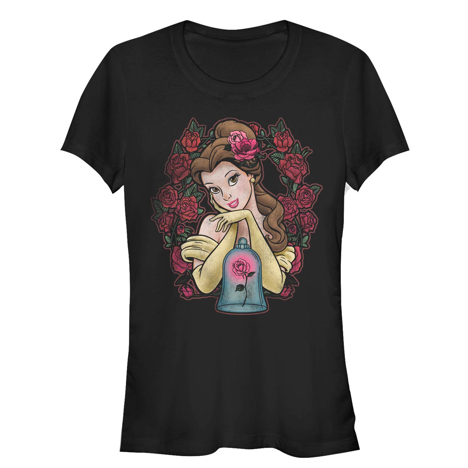 Junior's Beauty and The Beast Belle Rose Wreath T-Shirt | Disney Princess Graphic Tee for Women & Girls | Perfect for Cosplay, Theme Parks & Disney Movie Nights