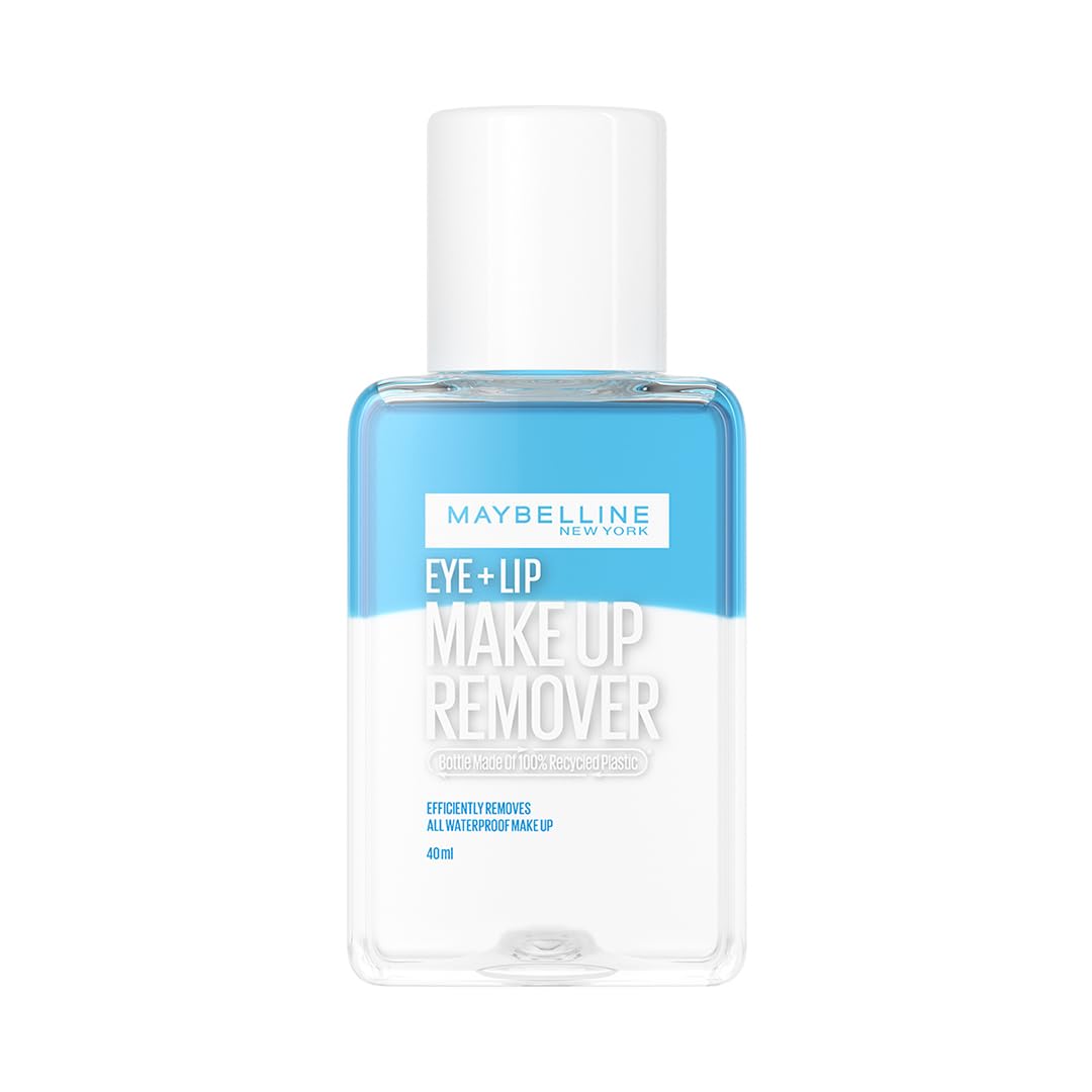 Maybelline New York Bi-Phase Eye & Lip Makeup Remover - Waterproof Formula (40ml) | Gentle & Effective for Sensitive Skin | Perfect for Nighttime Routine & Travel