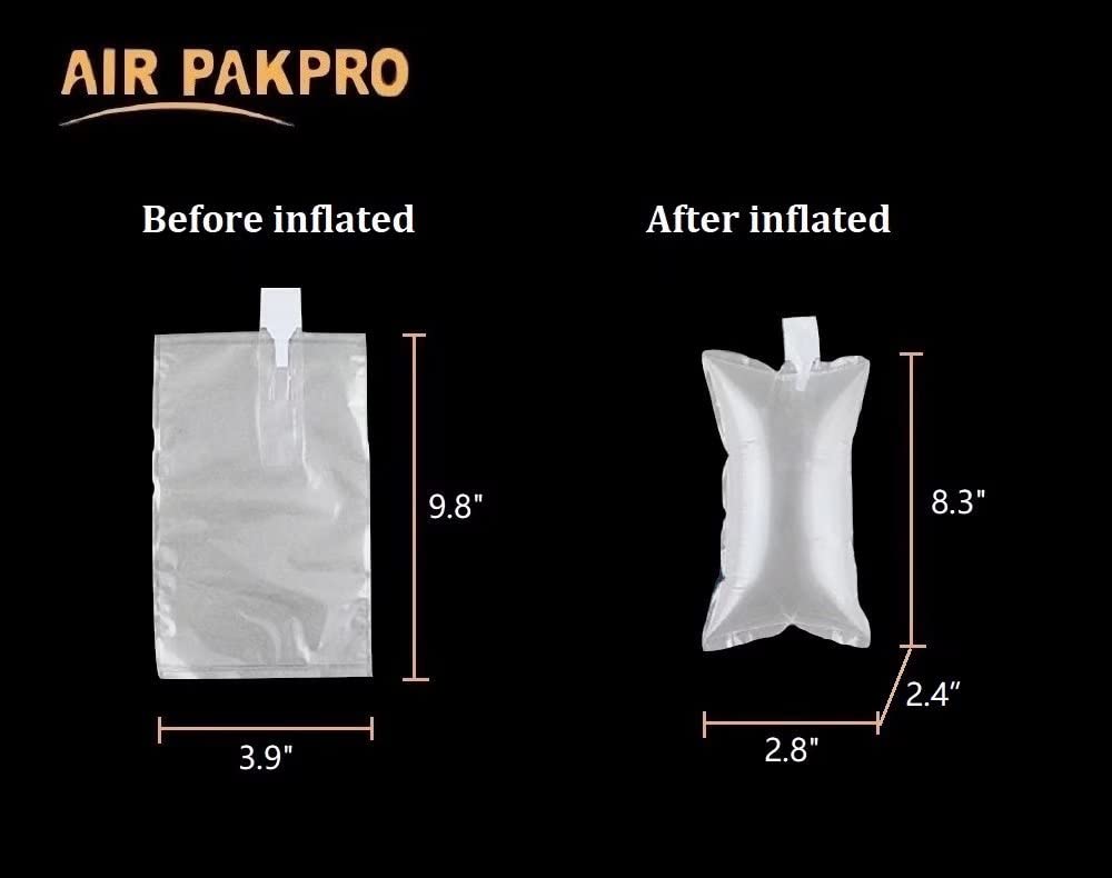 100 Pack Inflatable Air Packaging Bags - 3.9x9.8 Inch Clear Plastic Air Pillows for Shipping Protection | Includes Free Hand Pump | Void Fill Cushioning for Ecommerce, Fragile Items & Moving Supplies (VFC1025) | Perfect for Online Sellers, Warehouse Packaging & Product Protection