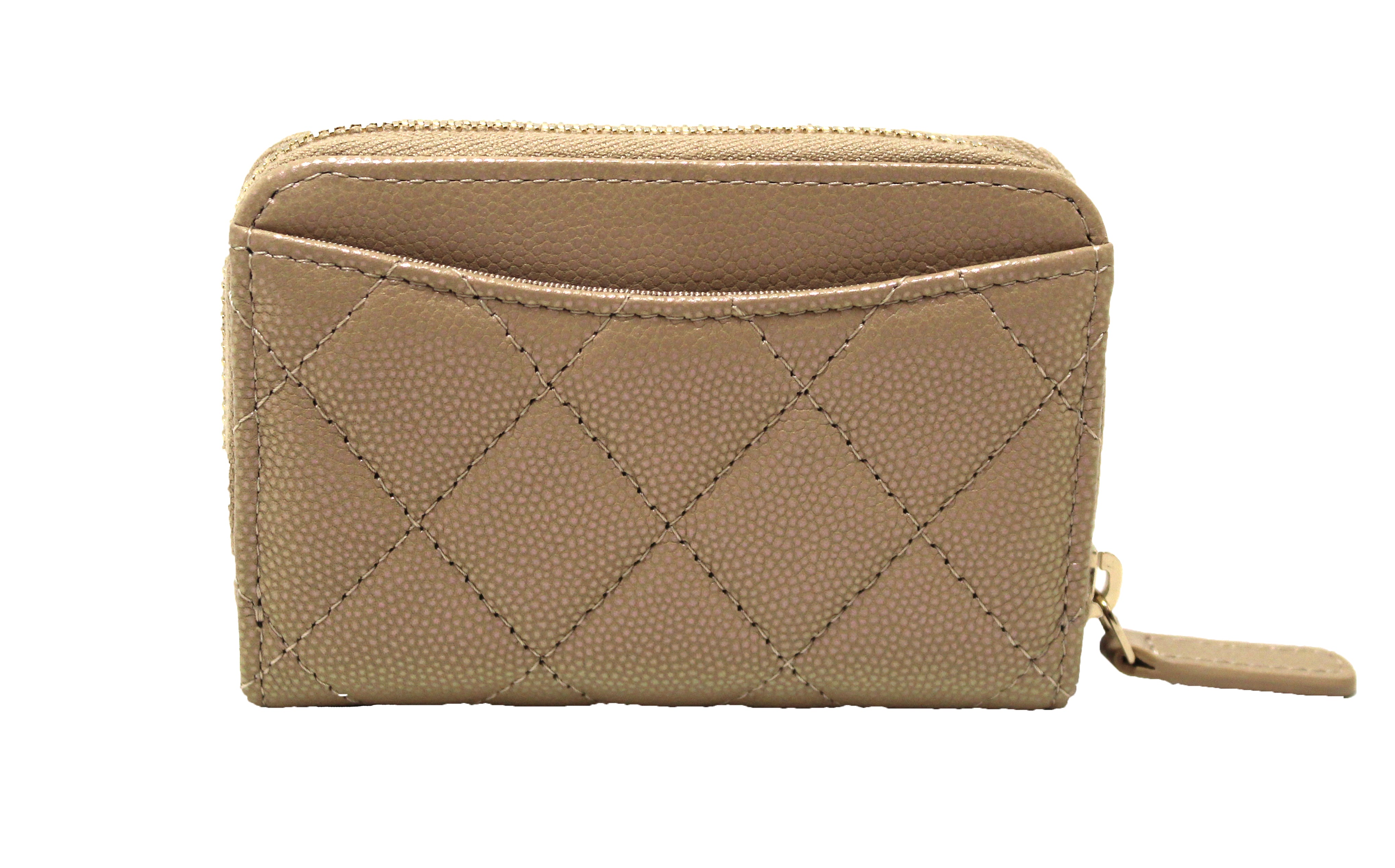Authentic Chanel Iridescent Dark Beige Quilted Caviar Leather Classic Zip Coin Purse | Luxury Women's Wallet for Everyday Use & Special Occasions