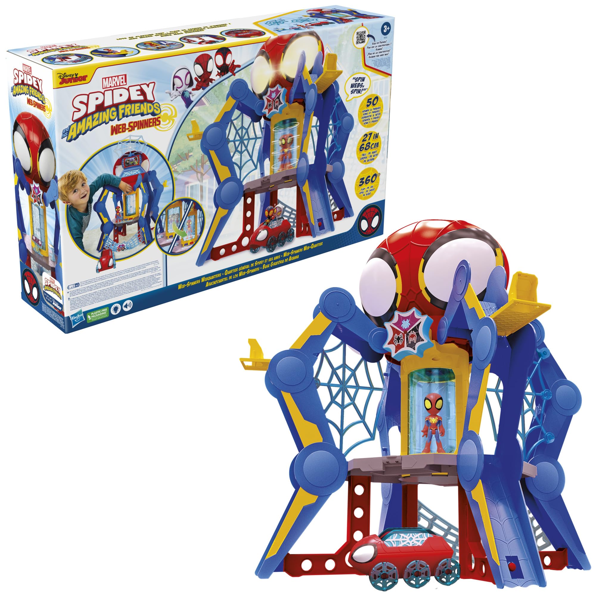 Spidey and His Amazing Friends Web-Spinners Web-Quarters Playset - Marvel Superhero Action Figure Toy Set with Vehicle & Accessories for Kids Ages 3+ | Pretend Play, Birthday Gift, Superhero Adventure Roleplay