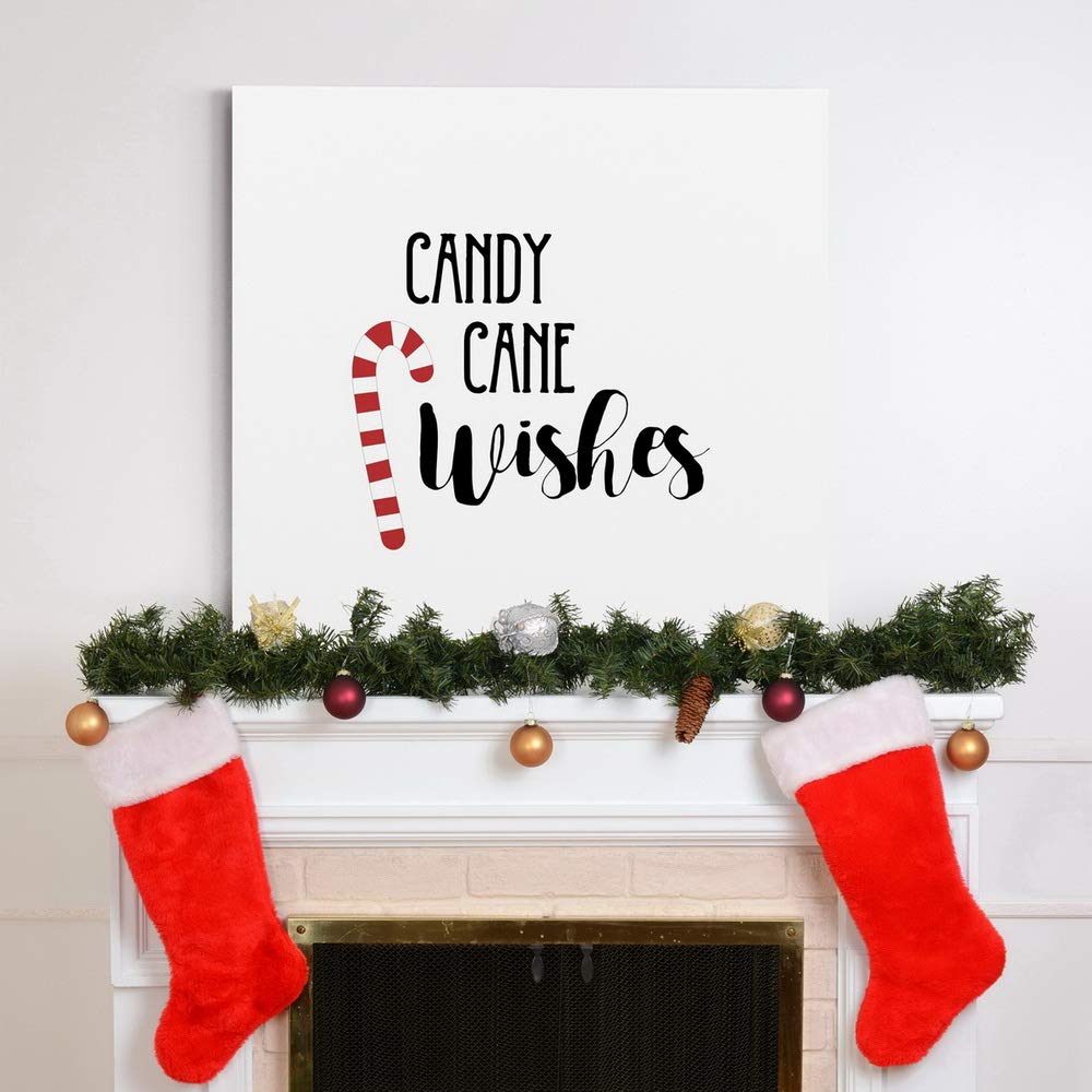 Candy Cane Wishes Christmas Wall Art - Premium Gallery Wrapped Canvas Decor in White, Red & Black | 40x40 Inches Ready-to-Hang Winter Word Art | Made in USA | Perfect for Living Room, Bedroom & Holiday Home Decor