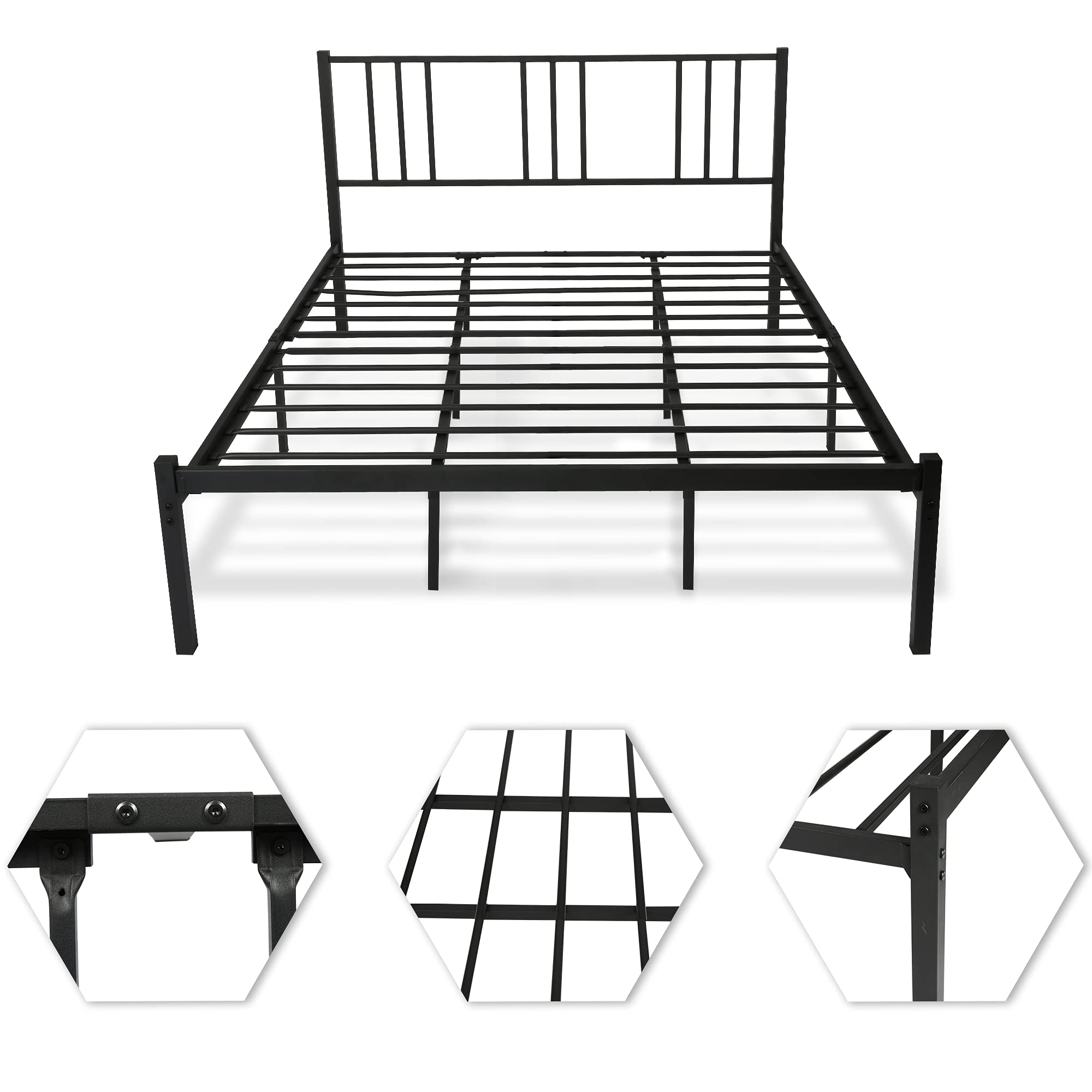 14 Inch King Size Metal Bed Frame with Headboard & Under Bed Storage - Heavy Duty Steel Slat Support, Noise Free Platform Bed Foundation, No Box Spring Needed - Perfect for Master Bedroom, Guest Room & Small Spaces (Black)