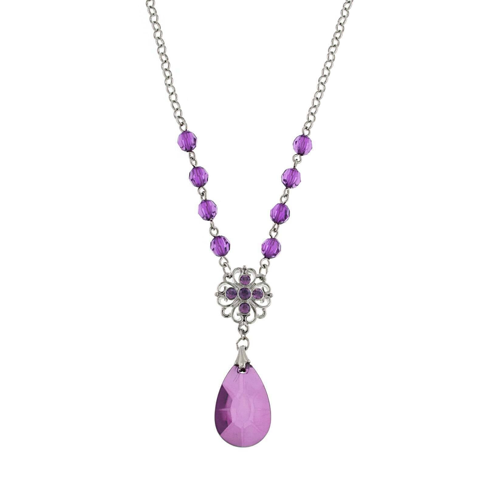 1928 Jewelry Amethyst Purple Briolette Teardrop Pendant Necklace - 16 Inch Chain with 3 Inch Extender - Perfect for Weddings, Parties & Special Occasions
