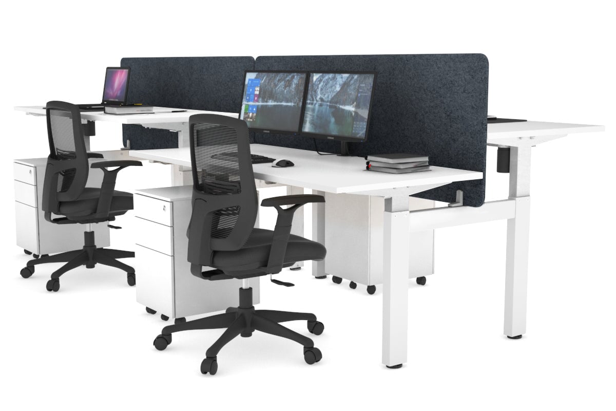 Adjustable Height 4-Person H Bench Workstation - White Frame [1200L x 700W] for Office, Classroom, or Workshop Use