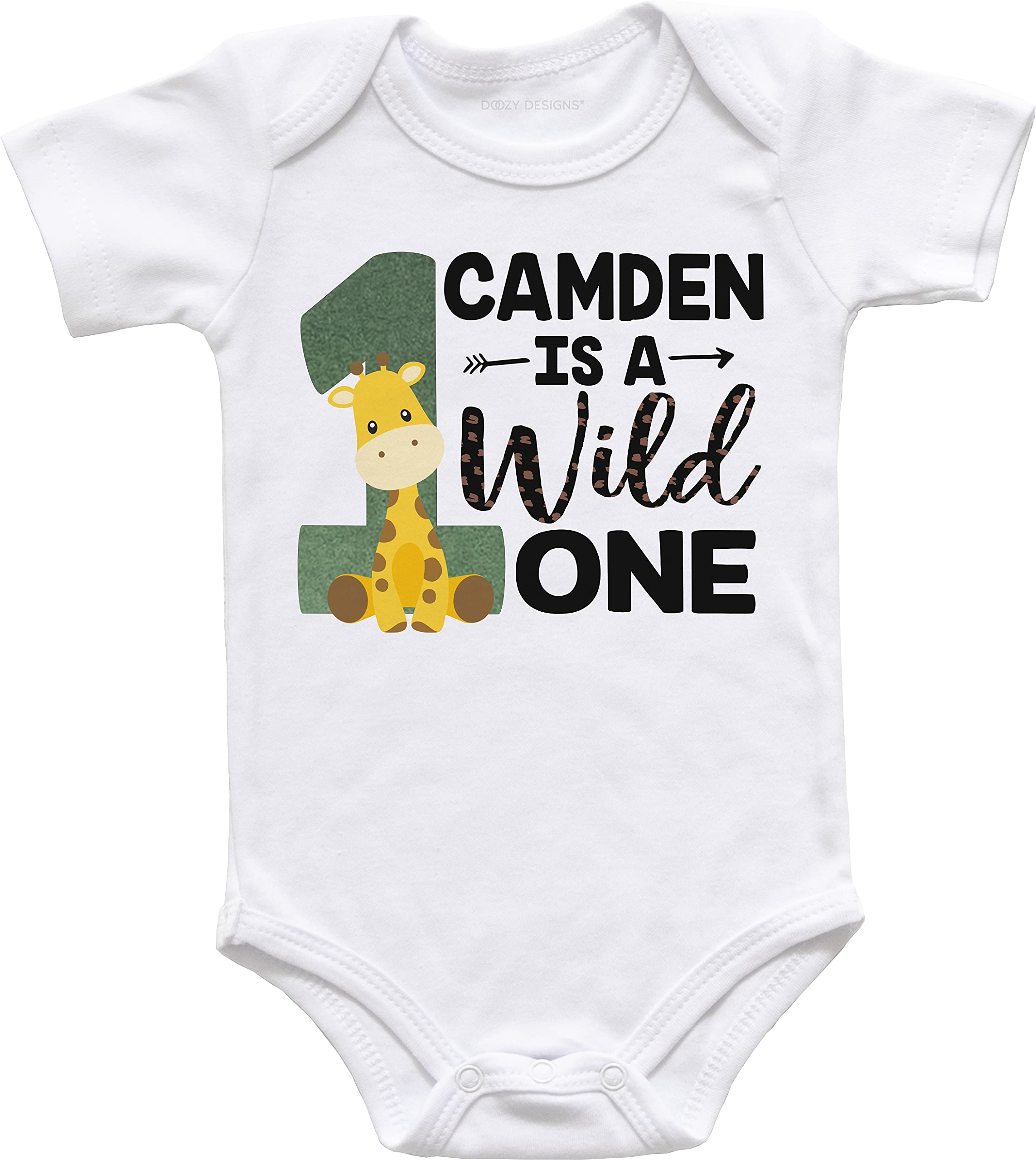 Personalized Safari First Birthday Bodysuit - Wild One Birthday Outfit for Boys & Girls with Giraffe Design & Name - Perfect for Zoo Theme Parties, Baby Showers & 1st Birthday Celebrations