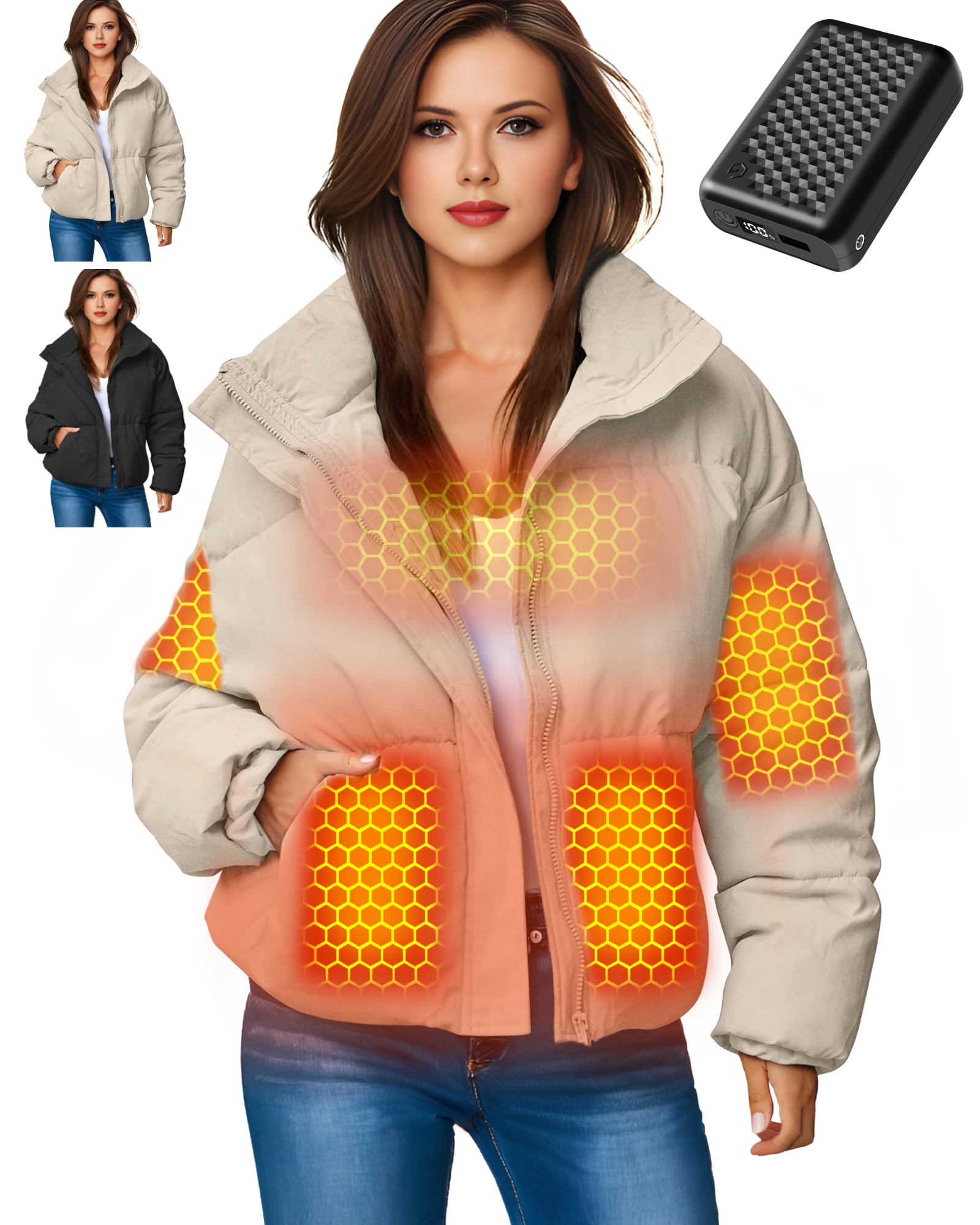 Graphene Heated Jacket for Women - 12V Fast Charging, 18400mAh Large Battery - Perfect for Winter Outdoor Activities, Camping & Hiking