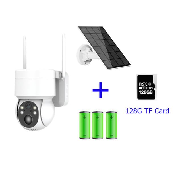 JOLIANE 4MP Solar Wireless PTZ IP Camera - HD Video Surveillance with Long Standby Built-in Battery, 128GB Card Included - Ideal for Home Security, Outdoor Monitoring, and Property Protection