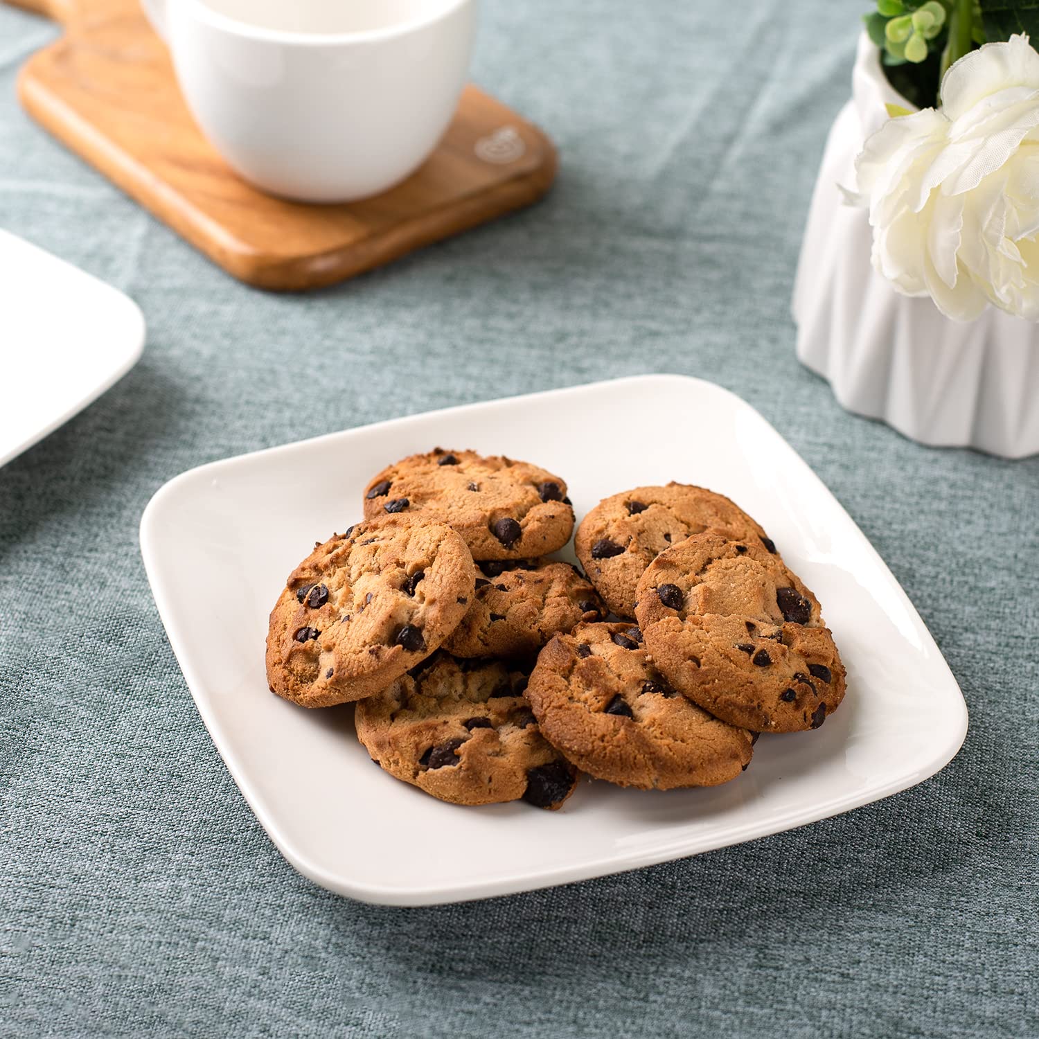 DELLING 6.5 Inch White Ceramic Square Appetizer Plates Set of 6 - Small Dessert Plates for Snacks, Side Dishes & Party Serving - Perfect for Dinnerware, Kitchen Use & Entertaining Guests
