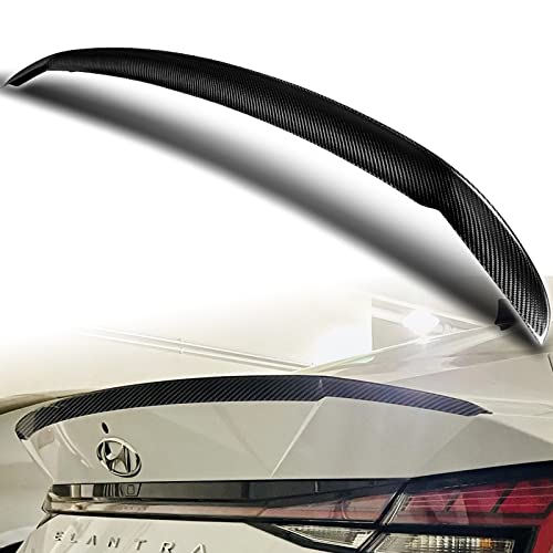 HYPERSPEED Real Carbon Fiber Trunk Spoiler Wing for 2021-2025 Hyundai Elantra - OE Style Rear Lip Kit - Car Exterior Mods & Replacement Parts - Perfect for Street Racing & Car Shows