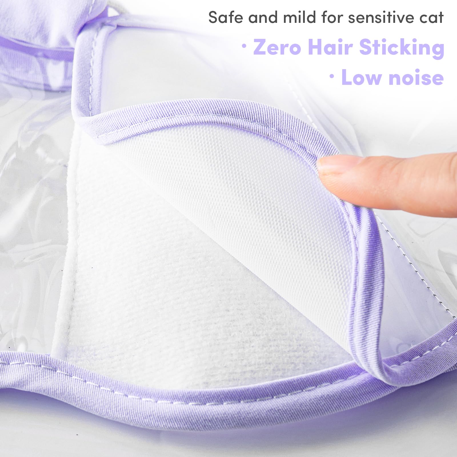 BENCMATE Soft Cat Cone Collar - Low Noise Fasteners, Transparent Pet Recovery Collar for Licking & Scratching Prevention - Extra Comfortable Post-Surgery E-Collar (Purple, Large) | Ideal for Spay/Neuter Recovery & Wound Protection