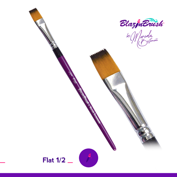 Blazin Brush 1/2 Inch Flat Paint Brush - Professional Artist & DIY Home Painting Tools for Walls, Furniture, Crafts - Perfect for Oil, Acrylic, Watercolor & Latex Paints