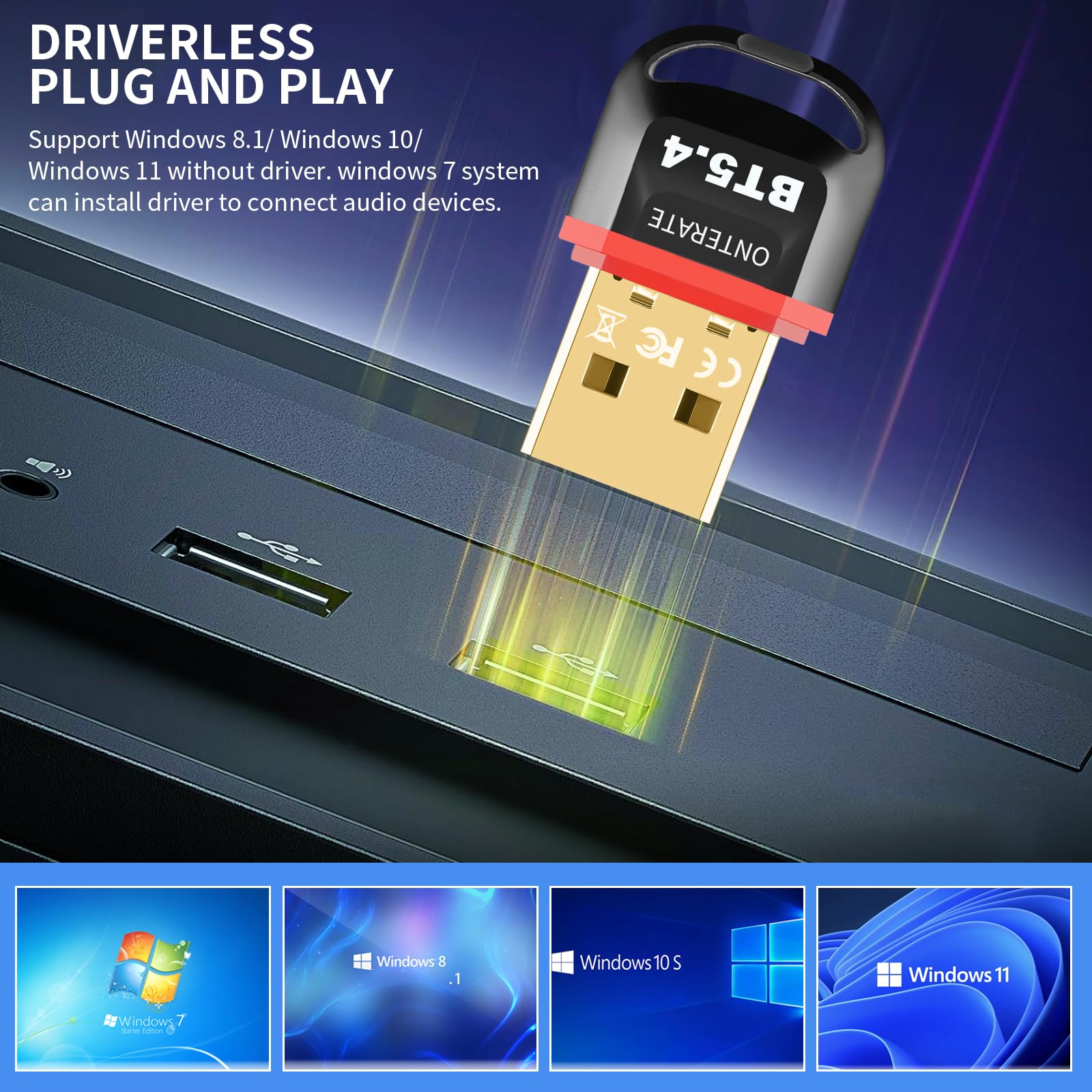 USB Bluetooth 5.4 Adapter for PC - Plug & Play Wireless Dongle with BR+EDR+BLE+LMP13.X Support - Long Range Bluetooth Receiver for Windows 11/10/8.1 - Compatible with Desktop, Laptop, Keyboard, Mouse & Headset (Blue) - Perfect for Home Office, Gaming & Wireless Audio Setup