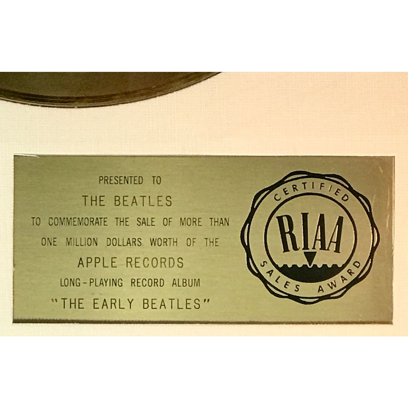 The Beatles - The Early Beatles RIAA Gold Album Award Presented to The Beatles | Rare Collectible Music Memorabilia for Beatles Fans & Music Enthusiasts | Perfect for Display in Home, Office or Music Studio