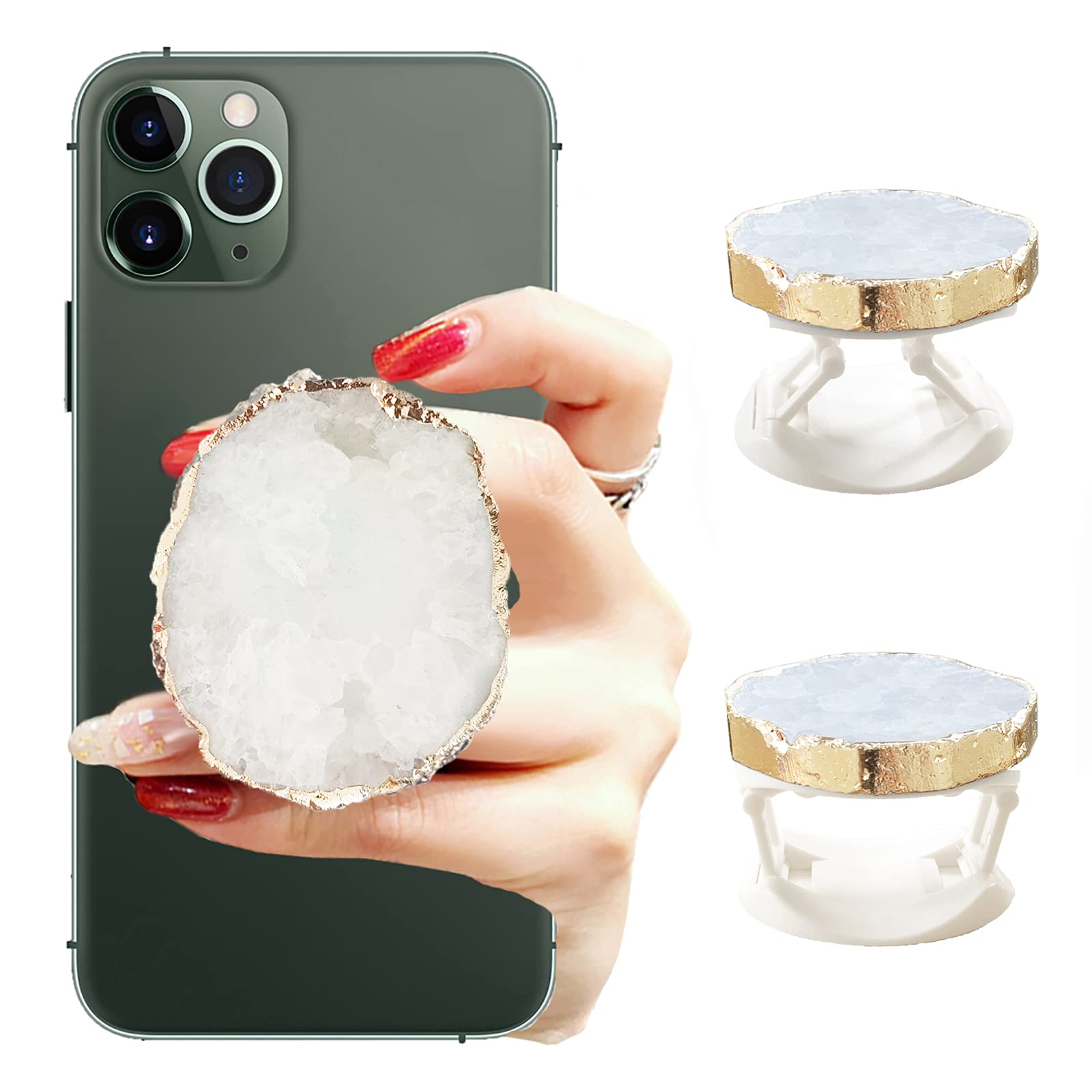 Crystal Phone Grip Holder - Universal Phone Stand for Smartphones & Tablets (Pure White) - Perfect for Hands-Free Viewing, Gaming, and Photography