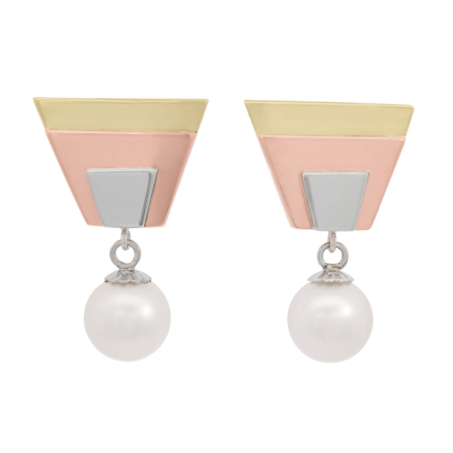 Vintage 14K Tri-Color Cultured Pearl Earrings - Elegant Dangle Earrings for Women, Perfect for Weddings, Parties & Special Occasions