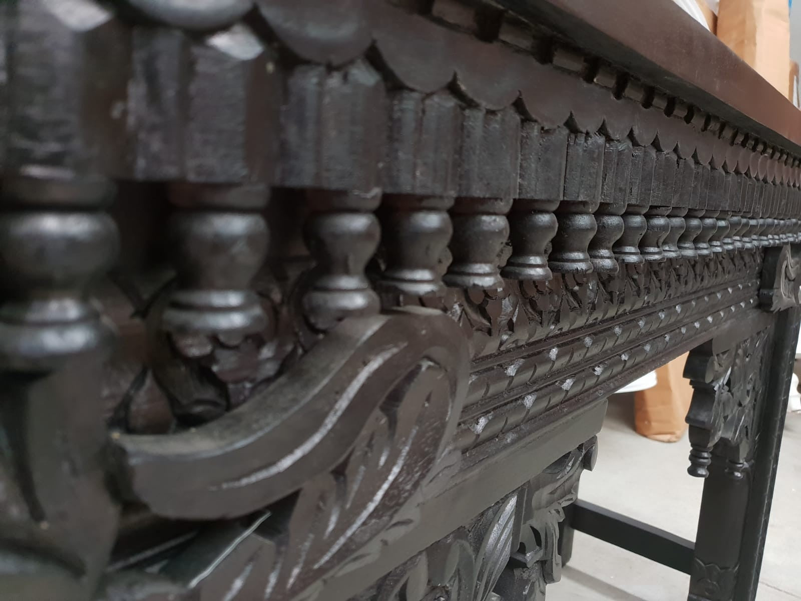 Hand Carved Solid Wood Console Table - Indian Black Wooden Entryway Hall Table for Living Room, Foyer & Home Decor