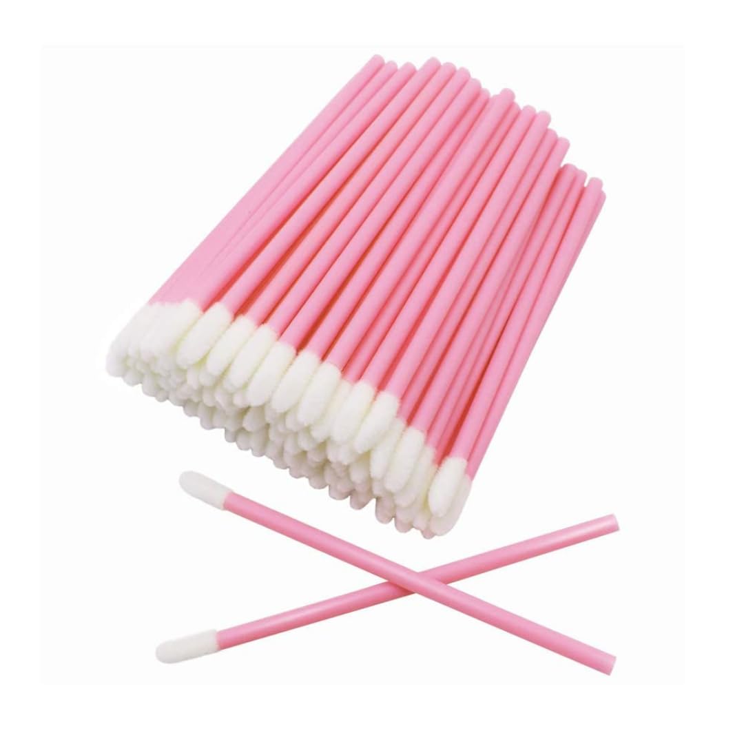 Globelle Disposable Lip Brush Wands - 50 Pack Pink Lipstick & Lip Gloss Applicator, Concealer Brush for Lips, Eyes & Makeup | Perfect for Professional Salons, Home Makeup & Travel Touch-ups
