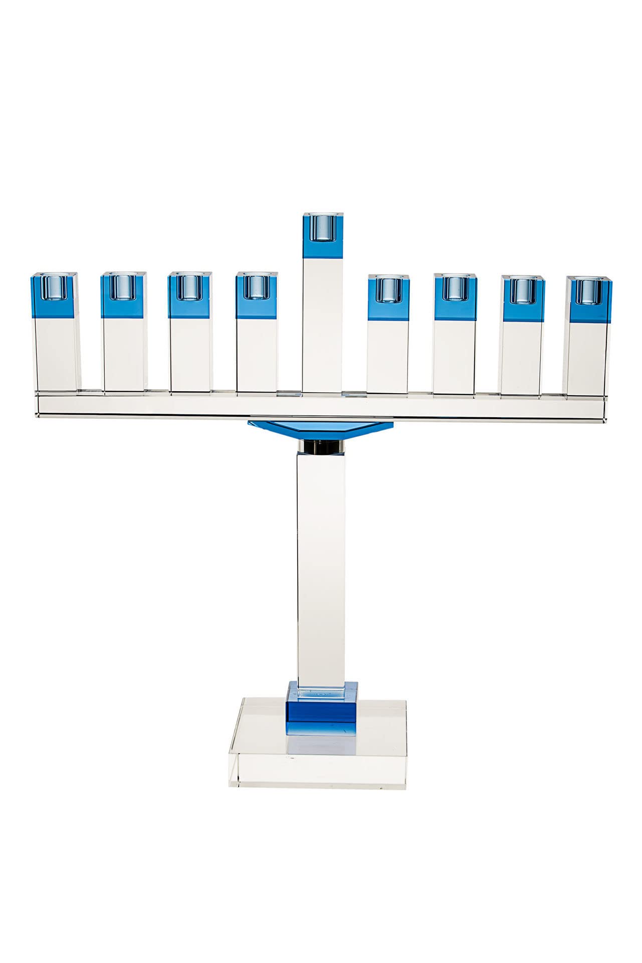 Blue Judaica Crystal Menorah for Hanukkah Oil Candles - Elegant Hanukkah Decoration for Home, Synagogue & Jewish Holiday Celebrations
