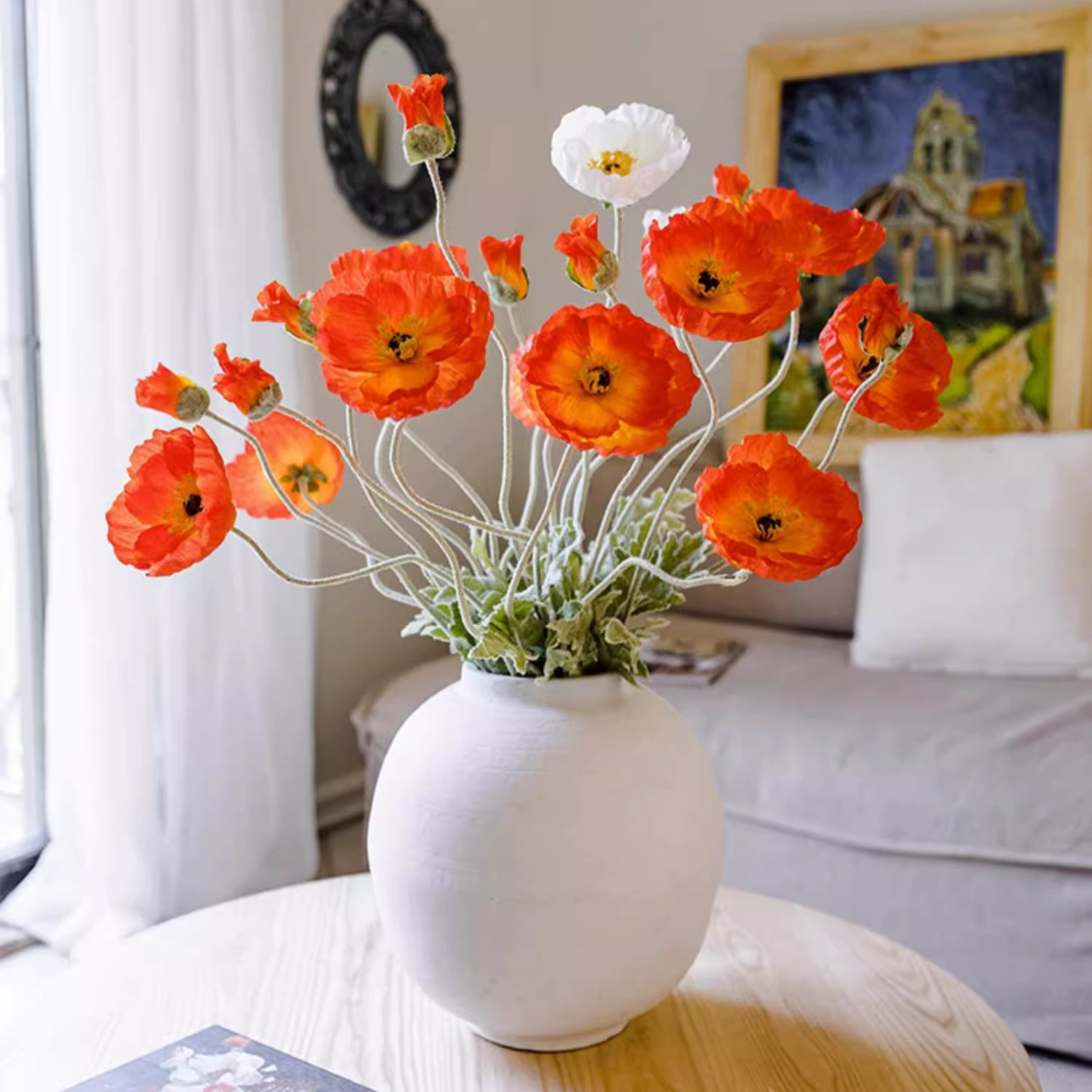Large 41-Inch Tall Silk Poppy Flower Stem - Realistic Artificial Floral Decor for Home, Wedding, Office & Event Arrangements