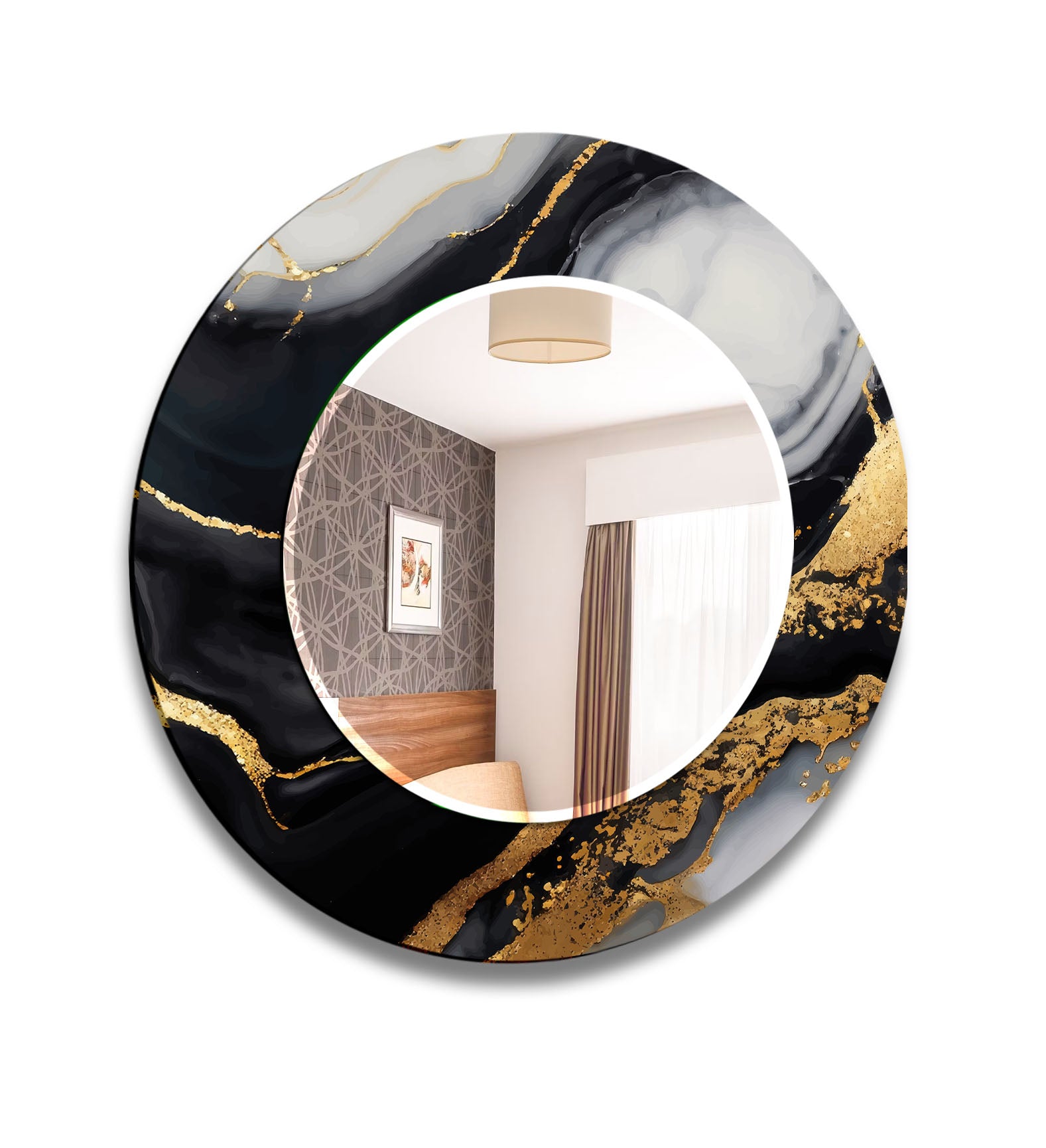 Black & Gold Marble Glass Wall Mirror - Modern Luxury Bathroom Decor for Vanity, Bedroom, or Entryway - Elegant Home Accent Mirror with Stylish Design