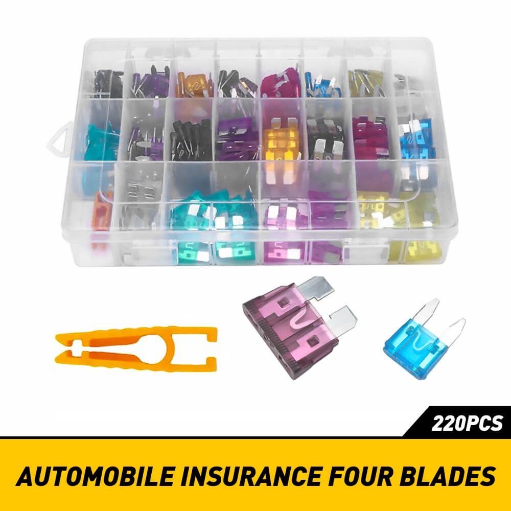 220 PCS Universal Car Fuses Kit - Standard & Mini Size with 12 Way Blade Fuse Box (Includes 24 Fuses) for Automotive Electrical Repairs, Vehicle Maintenance & Emergency Roadside Use