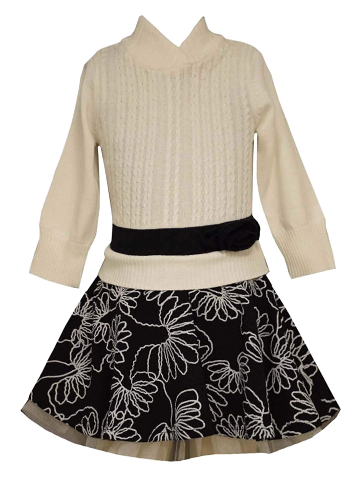 Bonnie Jean Girls' Cable Knit Sweater Dress with Check Skirt - Perfect for School, Parties, and Holiday Outfits