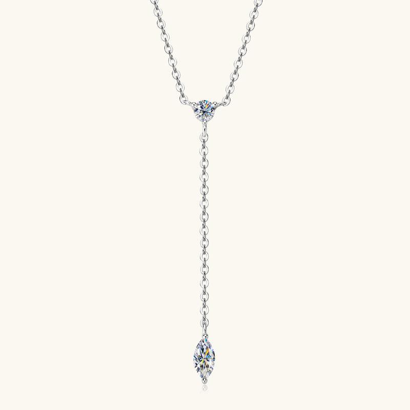 Exquisite Marquise Cut Moissanite Lariat Necklace - Premium 925 Sterling Silver Jewelry for Women - Perfect for Weddings, Anniversaries & Special Occasions