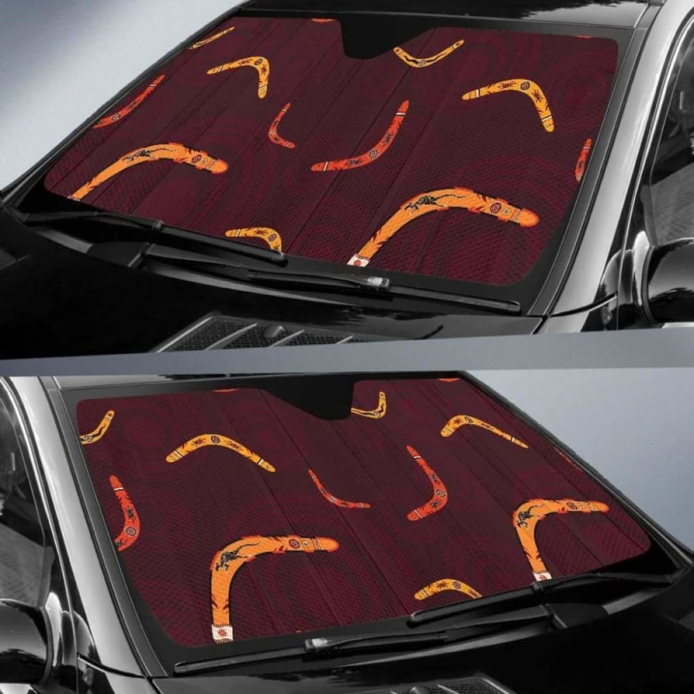 Authentic Australian Aboriginal Boomerang Car Sun Shade - Black Circle Design for UV Protection | Perfect for Road Trips & Outdoor Adventures