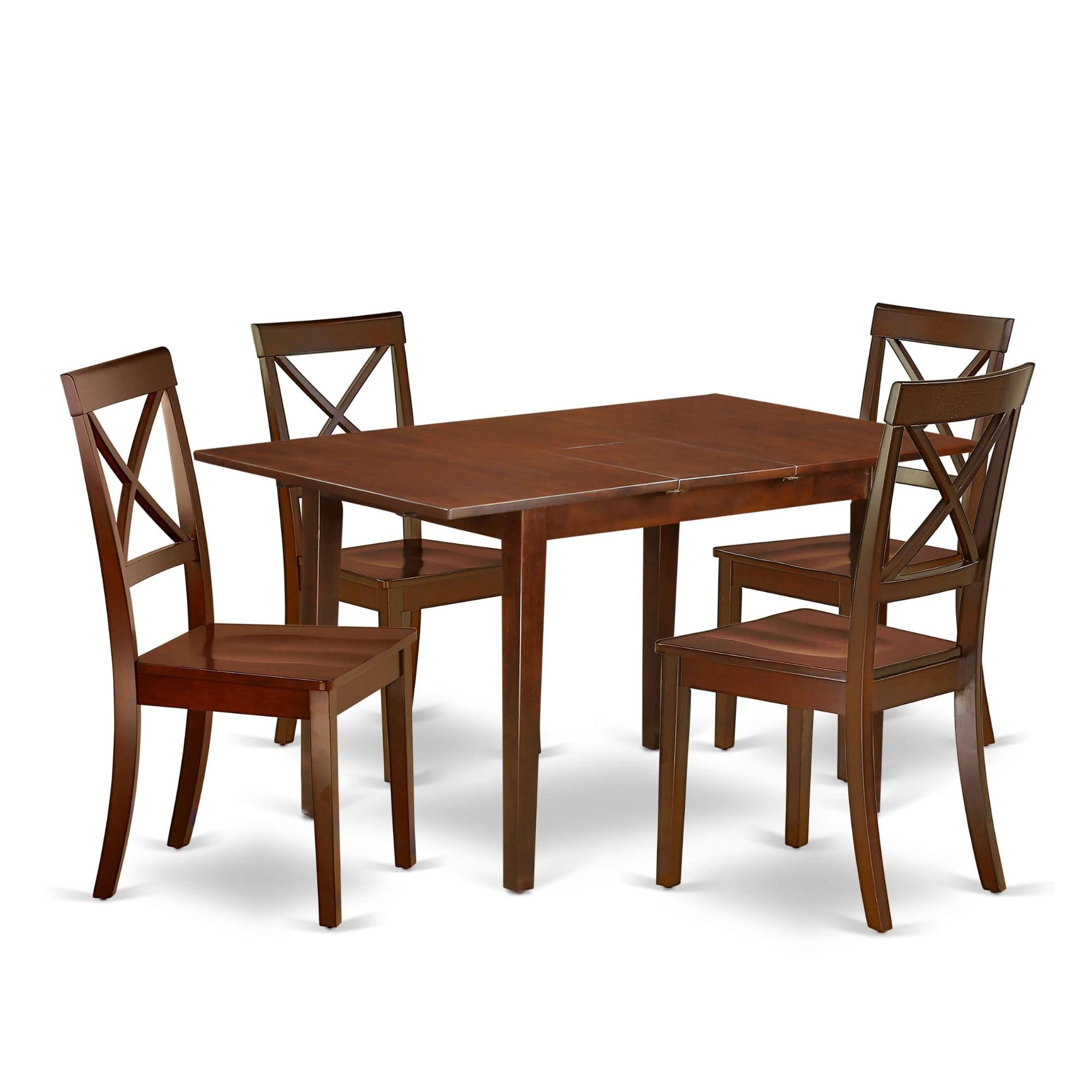 East West Furniture NOBO5-MAH-W 5-Piece Mahogany Dining Set with Butterfly Leaf Table & 4 Chairs - 32x54 Inch Rectangular Kitchen Table for Small Spaces - Perfect for Breakfast Nook, Apartment Dining or Cozy Family Meals
