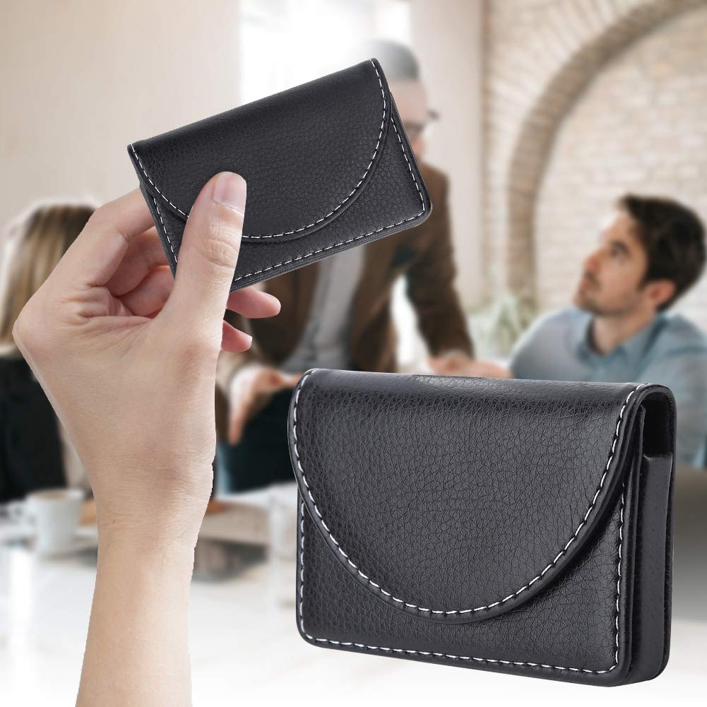 Premium Leather Business Card Holder - Professional Wallet Case for Men & Women - Slim RFID Blocking Name Card Organizer - Perfect for Office, Networking & Corporate Events (Black)