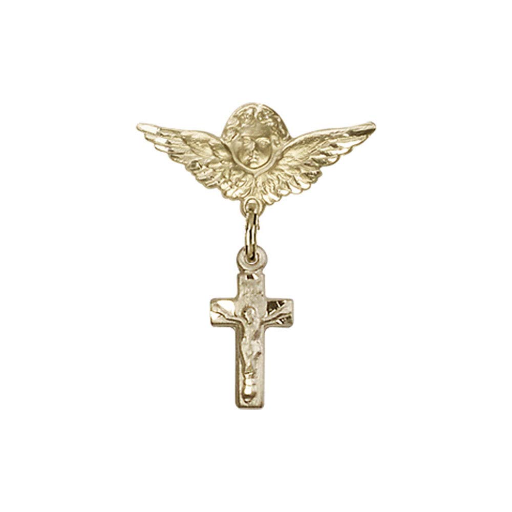 Diamond Jewelry NY Baby Badge with Crucifix Charm & Angel Wings Pin - Perfect for Christenings, Baptisms & First Communion Gifts