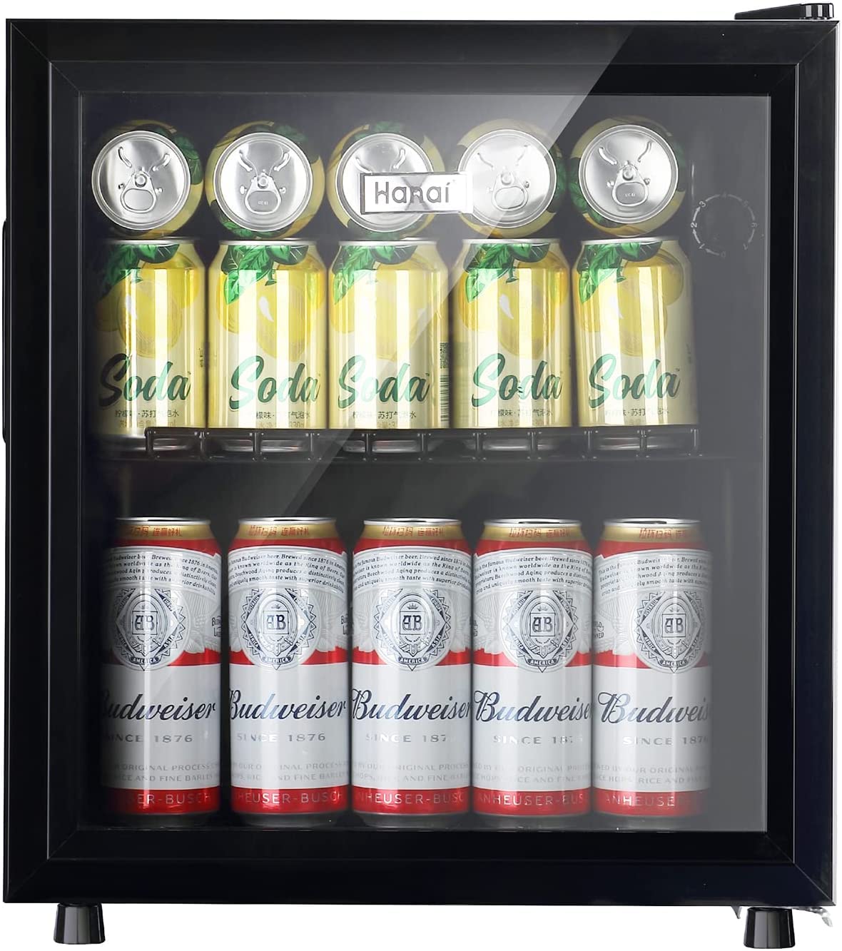1.6 cu.ft Mini Fridge with Glass Door - 60 Can Beverage Cooler & Beer Refrigerator for Soda, Wine & Drinks - Compact Small Fridge with Blue LED Light for Home, Office, Dorm & Game Room - Perfect for Parties, Study Sessions & Entertainment Spaces