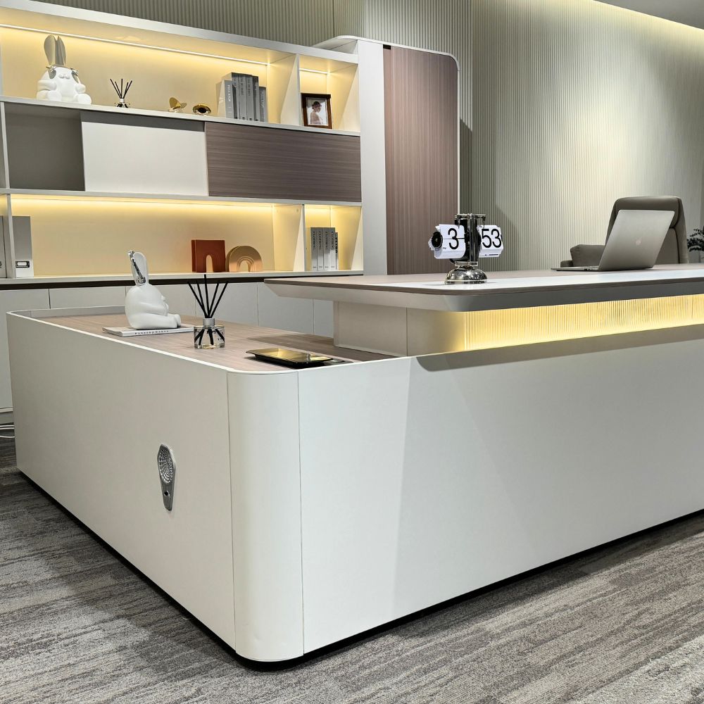 LUSH Executive Desk Left Return 240cm White & Taupe - Modern Office Desk for Home & Business Workspace