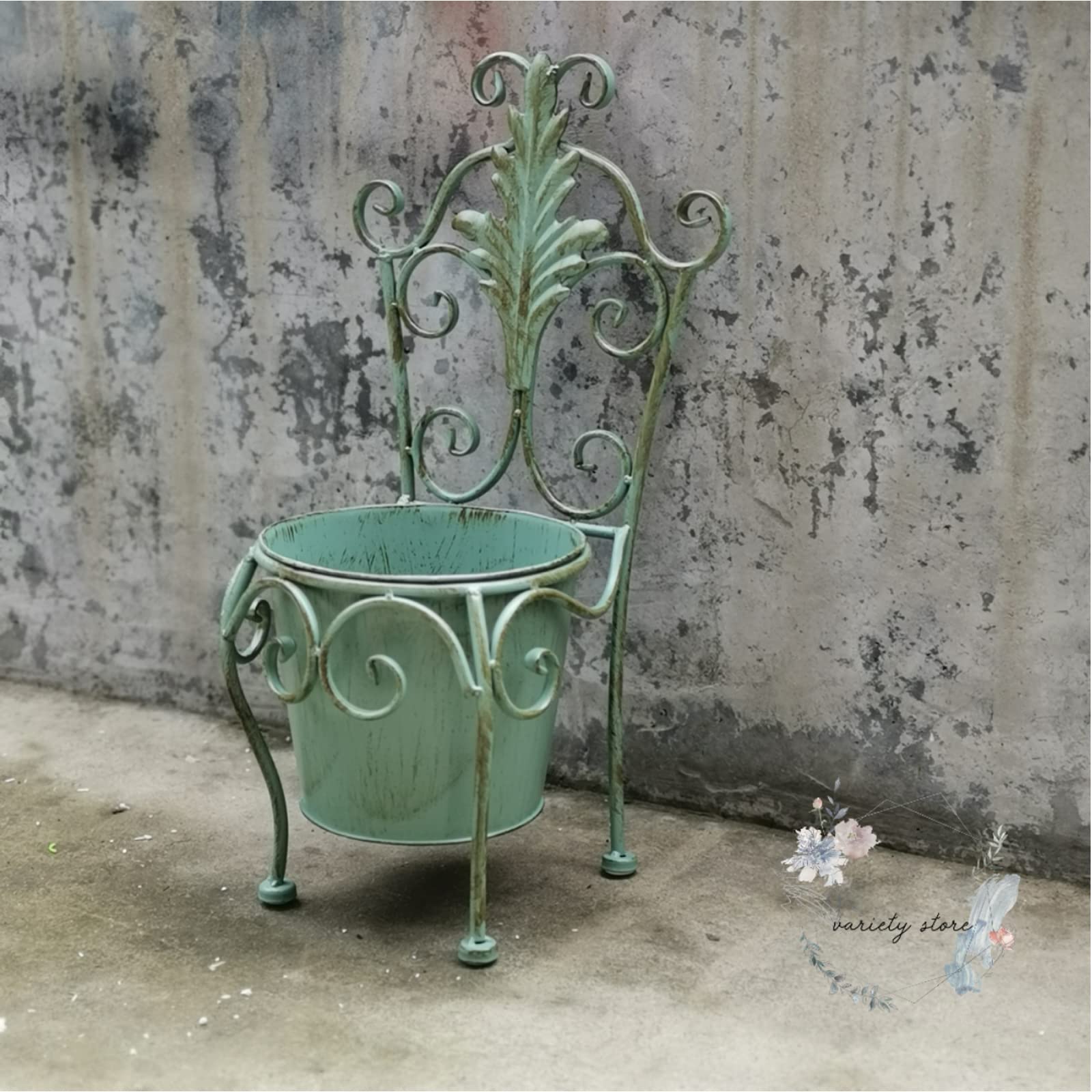 Vintage Wrought Iron Flower Pot Holder - Retro Chair Style Plant Stand, Decorative Iron Bucket for Indoor/Outdoor Plants (2-Pack, Green) - Perfect for Garden, Patio, Balcony & Home Decor