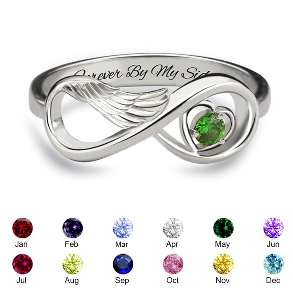Personalized Angel Wing Infinity Heart Ring with Birthstone - 925 Sterling Silver Wedding Band & Engagement Ring for Women - Perfect for Anniversaries, Proposals & Romantic Gifts