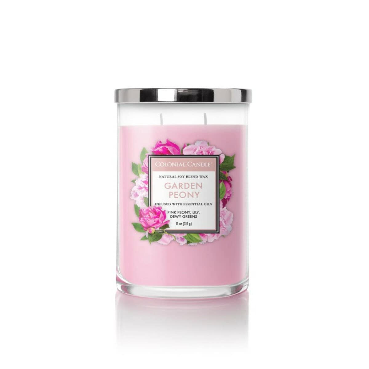 Colonial Candle Garden Peony Scented Jar Candle - Classic Cylinders Collection, 2-Wick Red Candle, 11 oz (80 Hour Burn Time) - Perfect for Home Decor, Relaxation & Romantic Ambiance