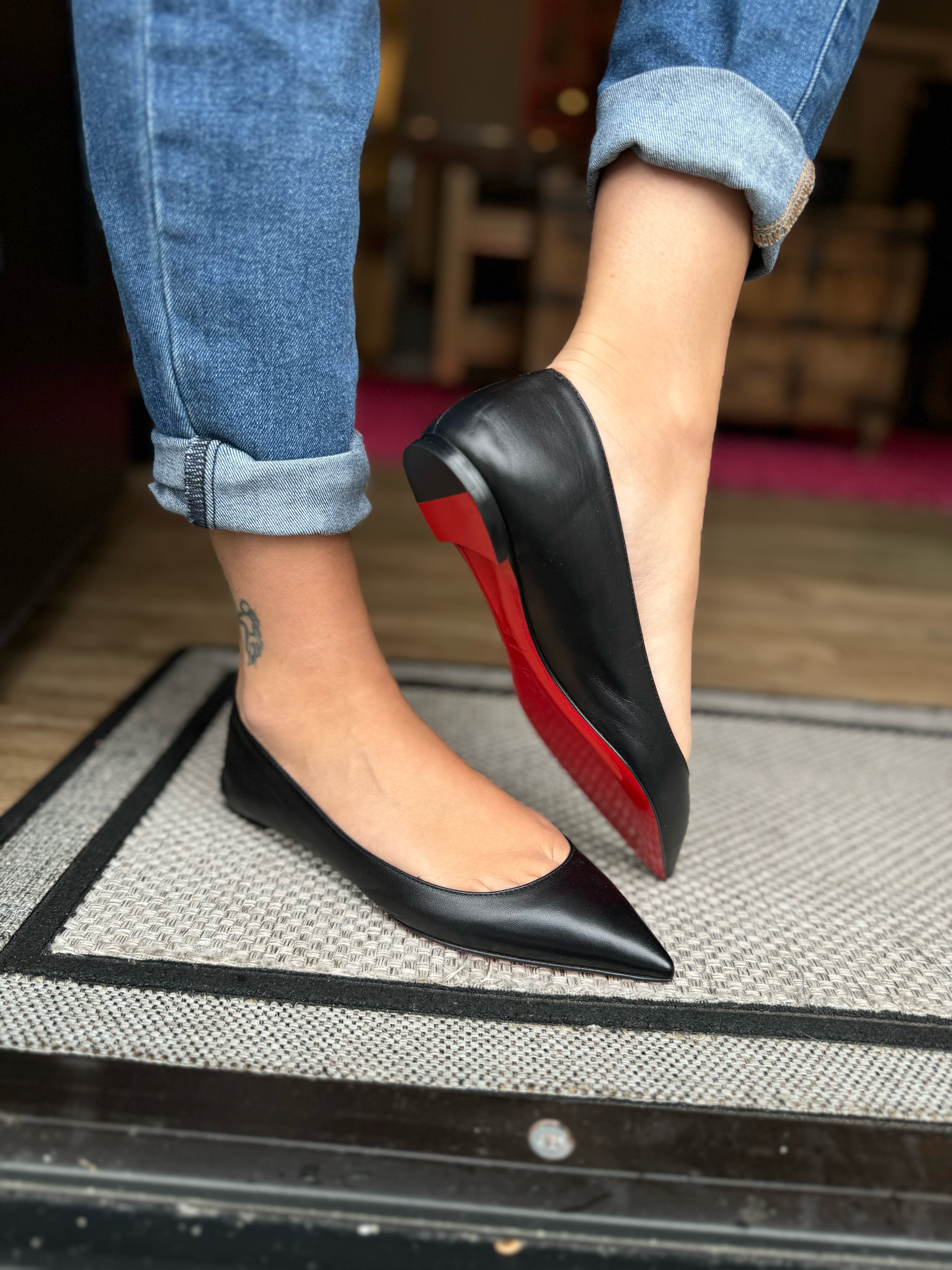 Authentic CHRISTIAN LOUBOUTIN Ballalla Leather Ballet Flats Women's Size 6.5 - New Luxury Designer Shoes for Parties, Weddings & Special Occasions