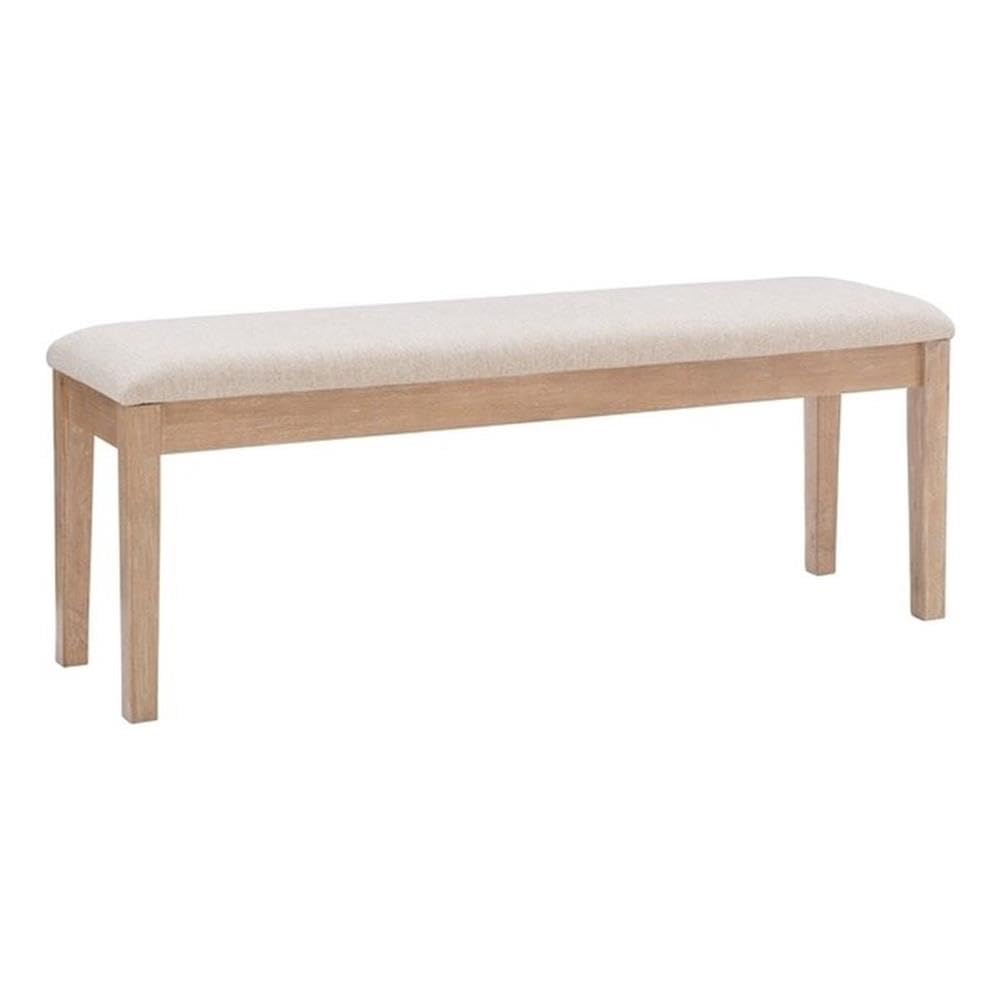 Linon Miles Solid Wood Bench with Padded Seat - Light Beige, Natural Lacquer Finish | Perfect for Entryway, Bedroom, or Garden Seating