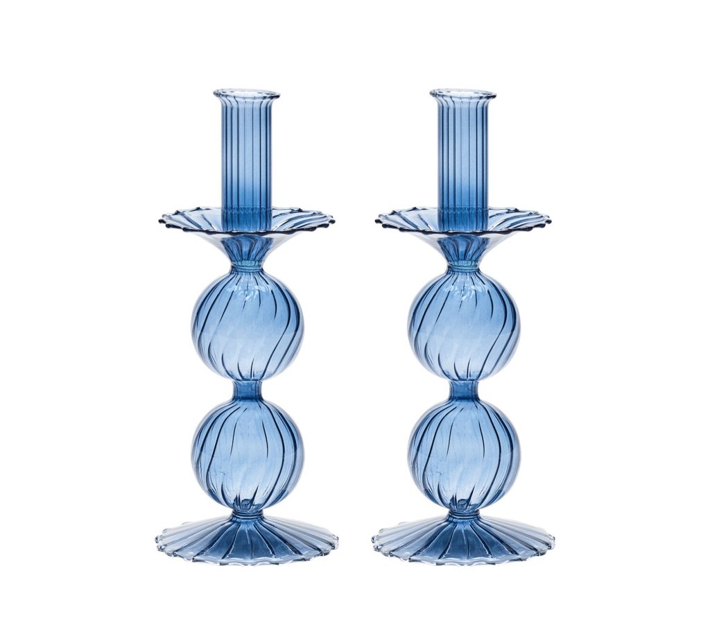 Bella Short Glass Candle Holders in Cadet Blue - Set of 2 Elegant Tea Light Candle Holders with Gift Box - Perfect for Wedding Centerpieces, Table Decor & Romantic Ambiance