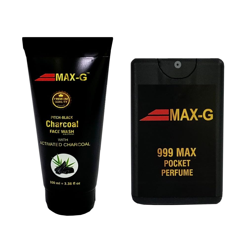 MAX-G Charcoal Face Wash 100ml with Pocket Perfume 18.4ml - Deep Cleansing & Oil Control for Acne-Prone Skin - Perfect for Travel & Daily Skincare Routine