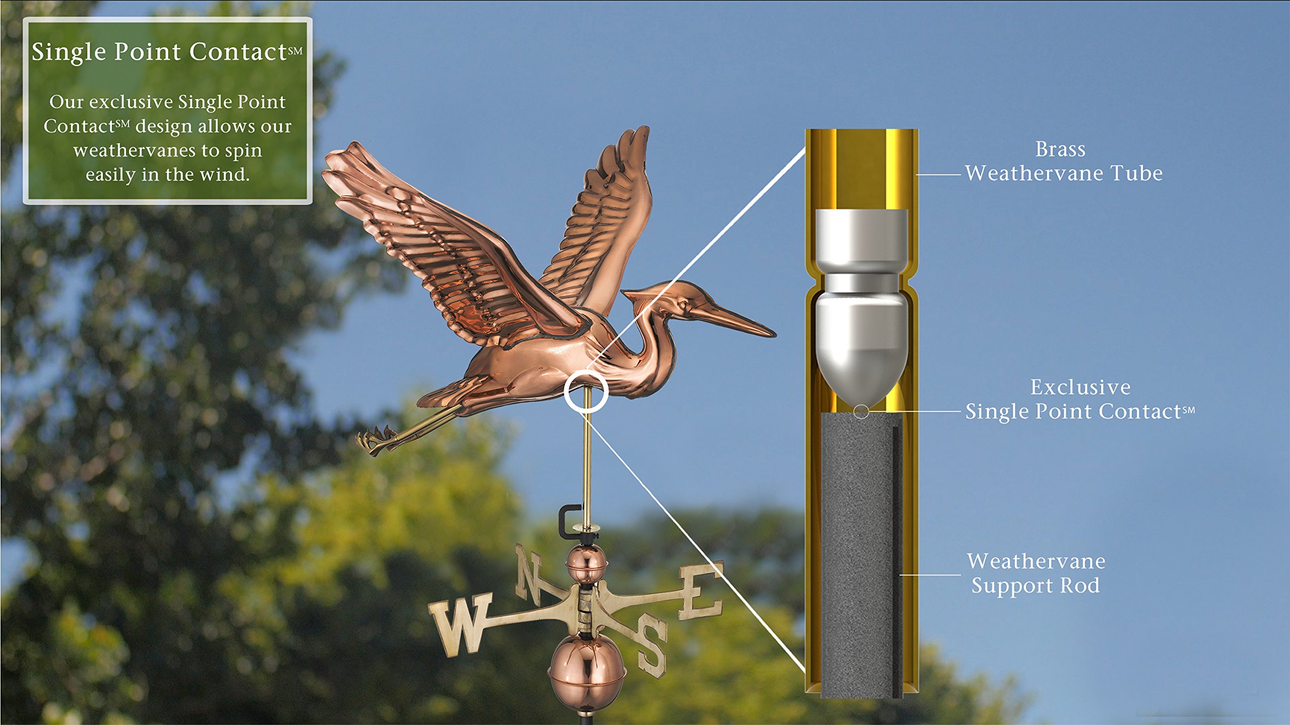 Handcrafted Blue Heron Weathervane in Pure Copper - Elegant Garden & Roof Decor for Outdoor & Farmhouse Style
