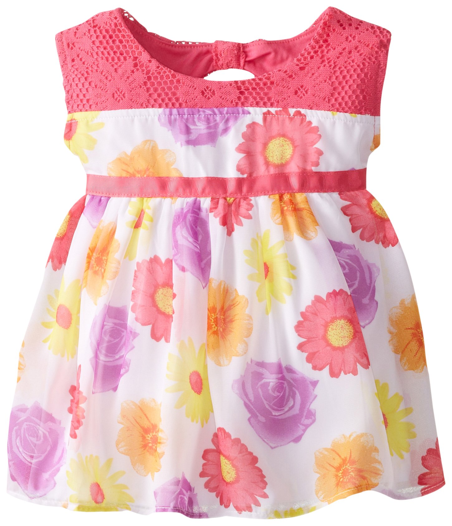 Youngland Baby Girls' Crochet Floral Chiffon Sundress - Summer Beach Party, Photoshoot & Special Occasion Outfit for Toddlers