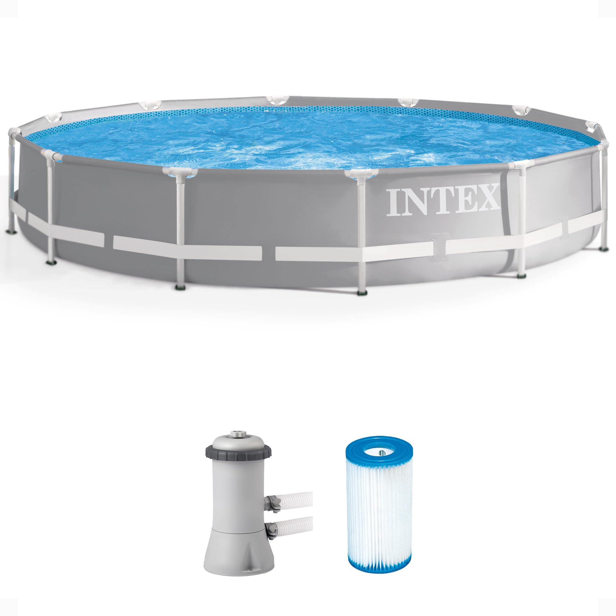 Intex 26711EH 12ft x 30in Prism Frame Premium Above Ground Swimming Pool Set with 530 GPH Cartridge Filter Pump | SuperTough Puncture & Rust Resistant | 1718 Gallon Capacity | Perfect for Backyard, Family Gatherings & Summer Fun