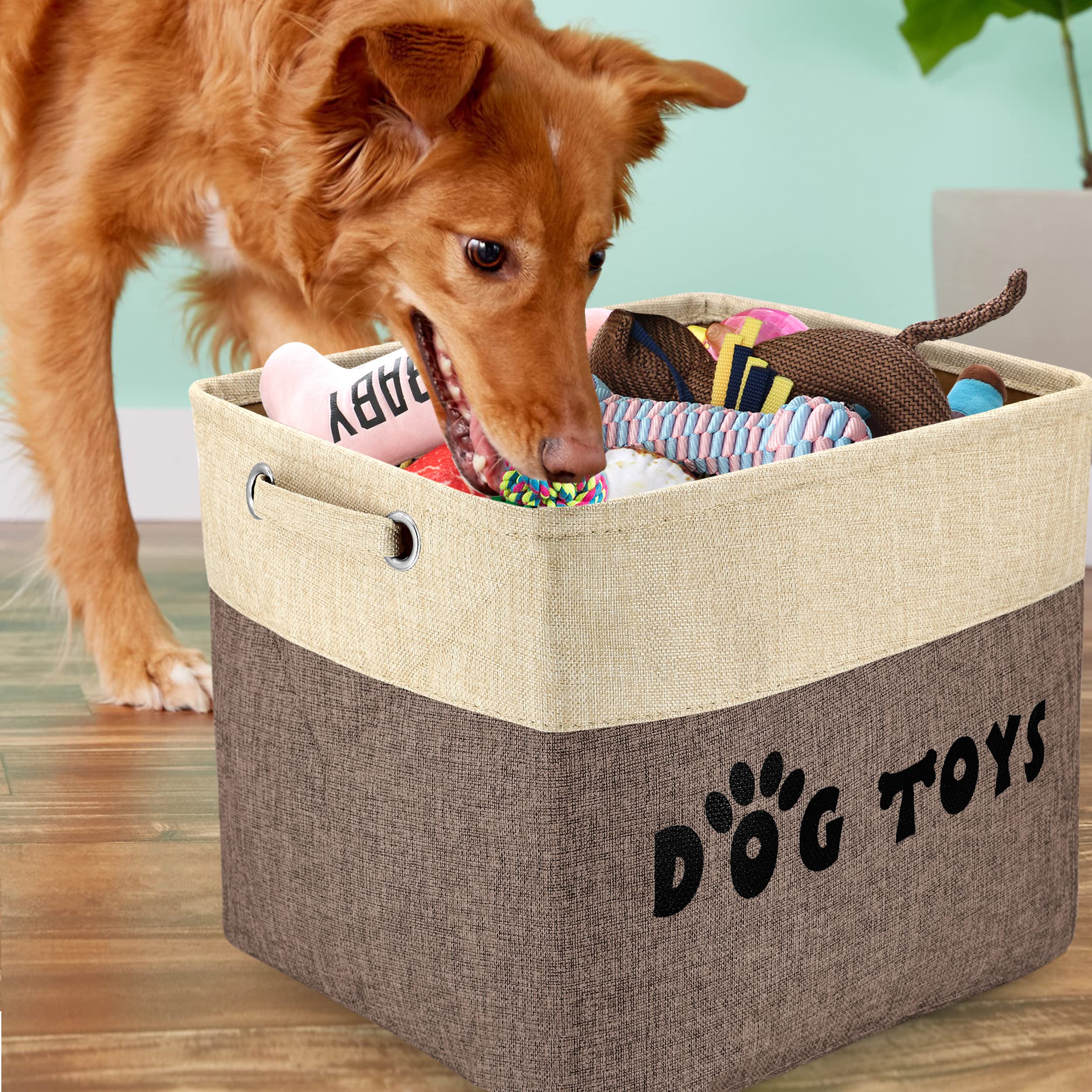 Personalized Collapsible Dog Toy Storage Basket with Pet's Name - Rectangular Organizer Box for Dog Toys, Clothes & Accessories (Coffee, Large) - Perfect for Pet Playrooms, Living Rooms & Bedrooms
