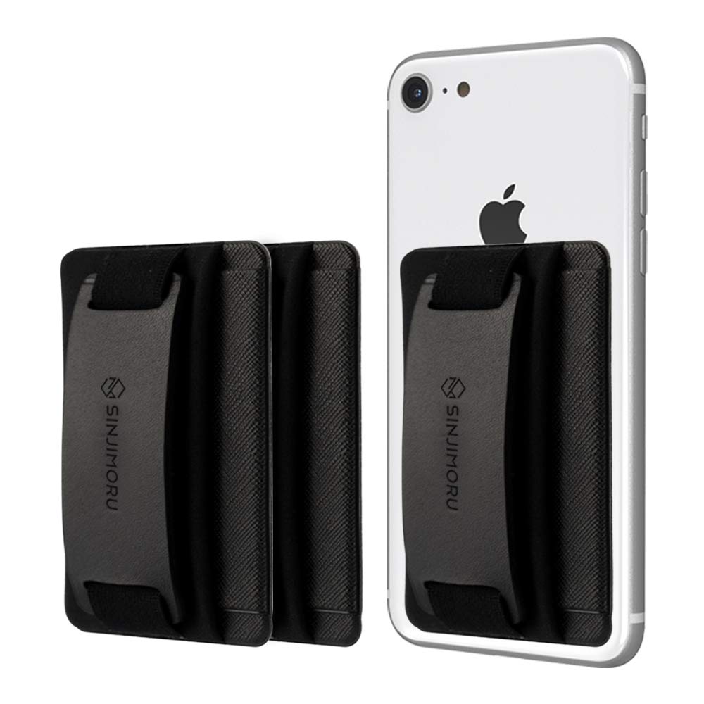 Sinjimoru Phone Grip Card Holder with Phone Stand - Secure Stick-on Wallet for iPhone 14/13/12/Pro/Max with Kickstand | 3-in-1 Multi-Function Design (3 Pack, Black) - Perfect for Travel, Shopping & Hands-Free Video Watching