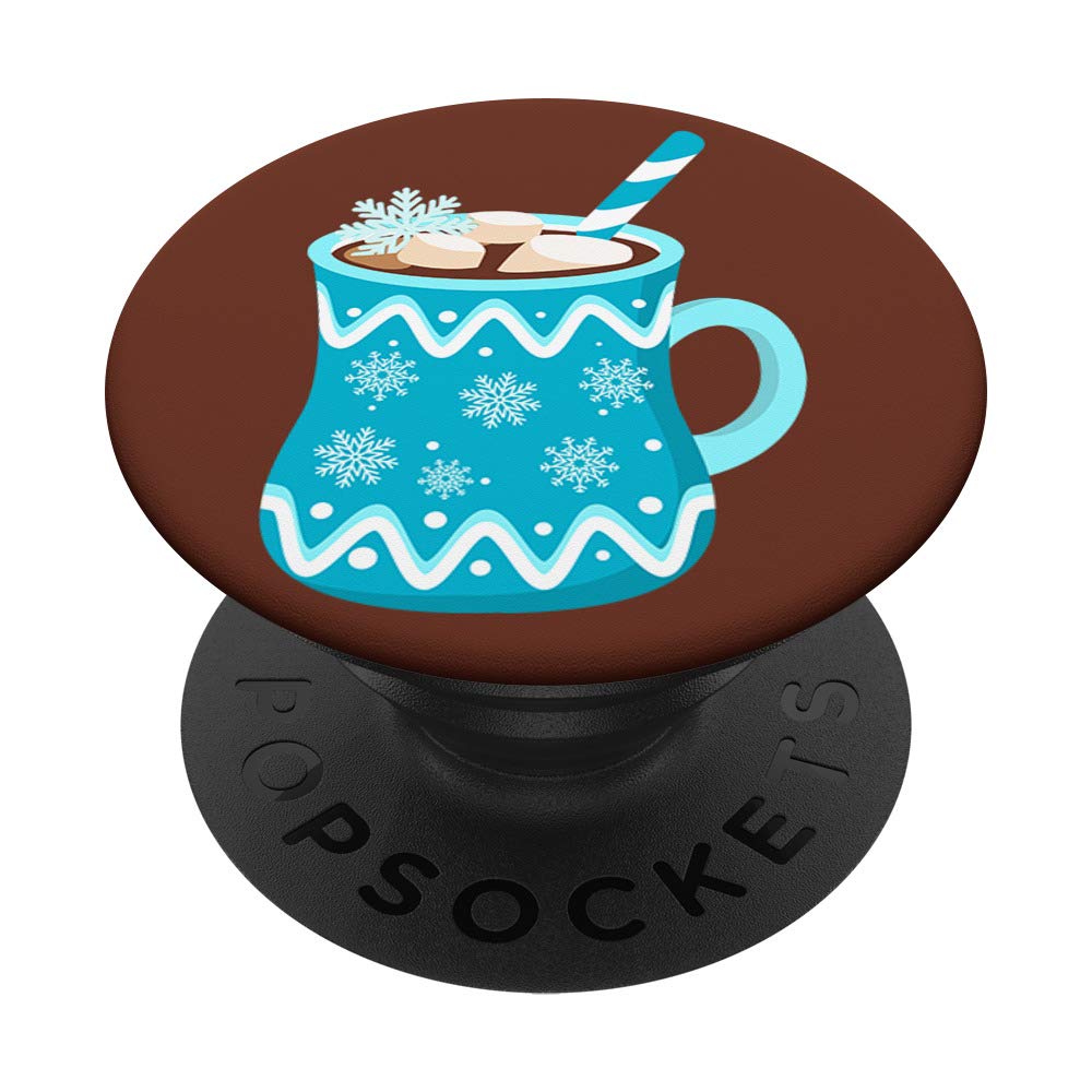 Swappable PopGrip with Marshmallows & Snowflakes Design - Insulated Hot Cocoa Mug for Winter - Perfect for Coffee, Tea & Hot Chocolate Lovers